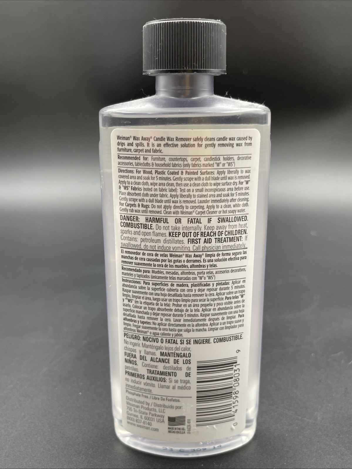 Weiman Wax Away Candle Wax Remover Fabrics Furniture Carpet 8 oz. NEW