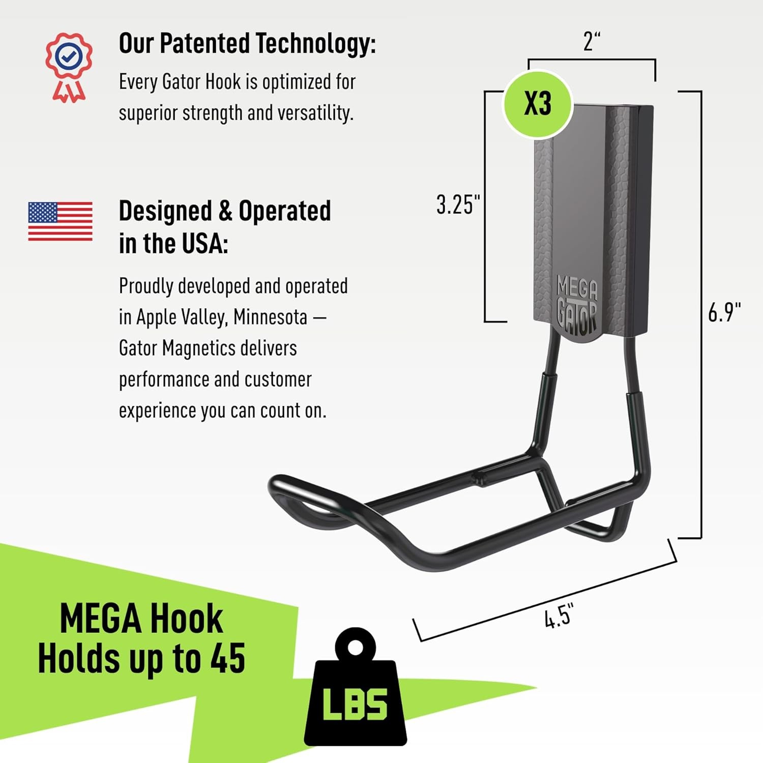 MEGA 4.5 in Closed Hooks, 45 Lb Heavy Duty Magnetic Hooks for Steel Surfaces, Pa