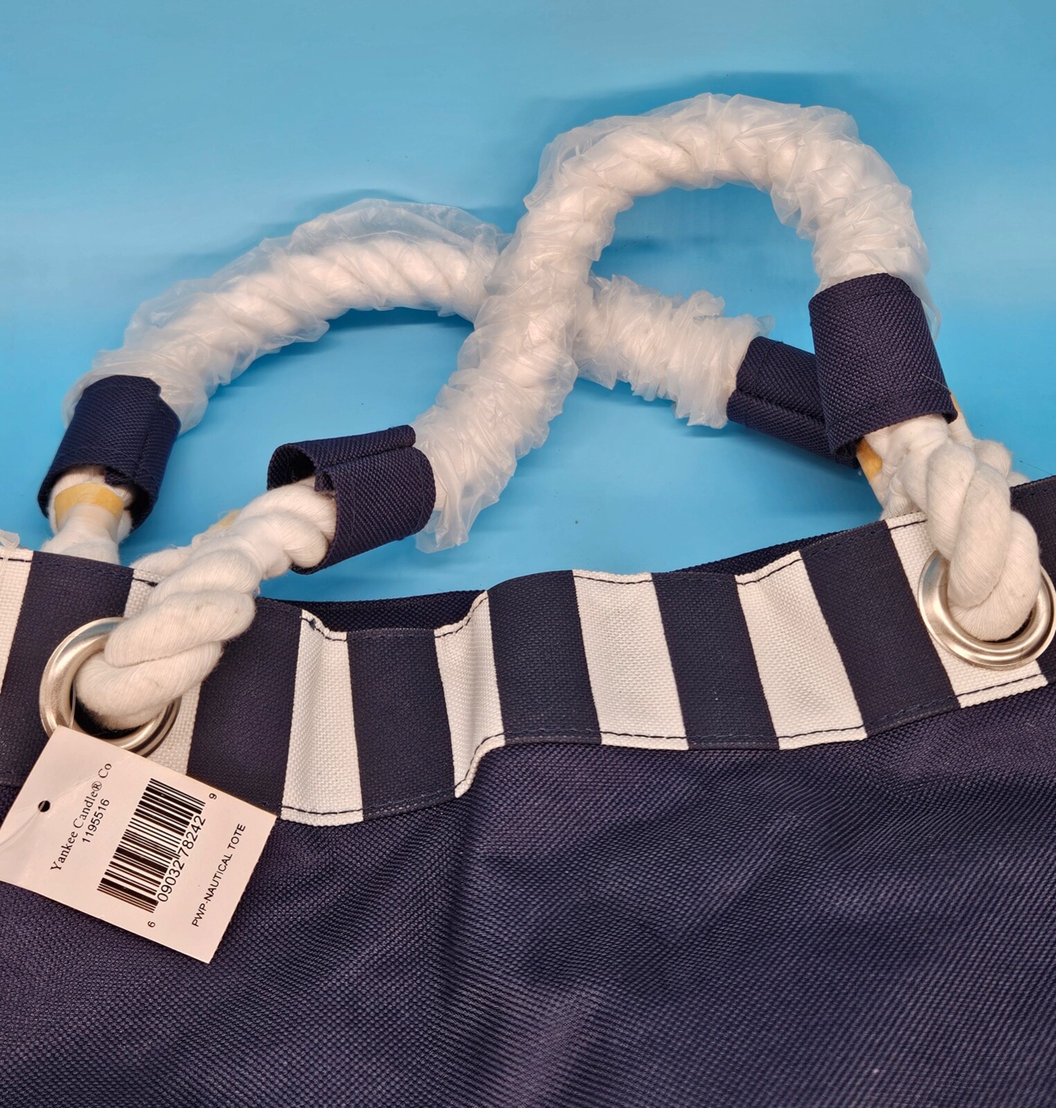 YANKEE CANDLE Navy Blue Tote Bag Nautical Ltd Edition Rope Handles Beach New