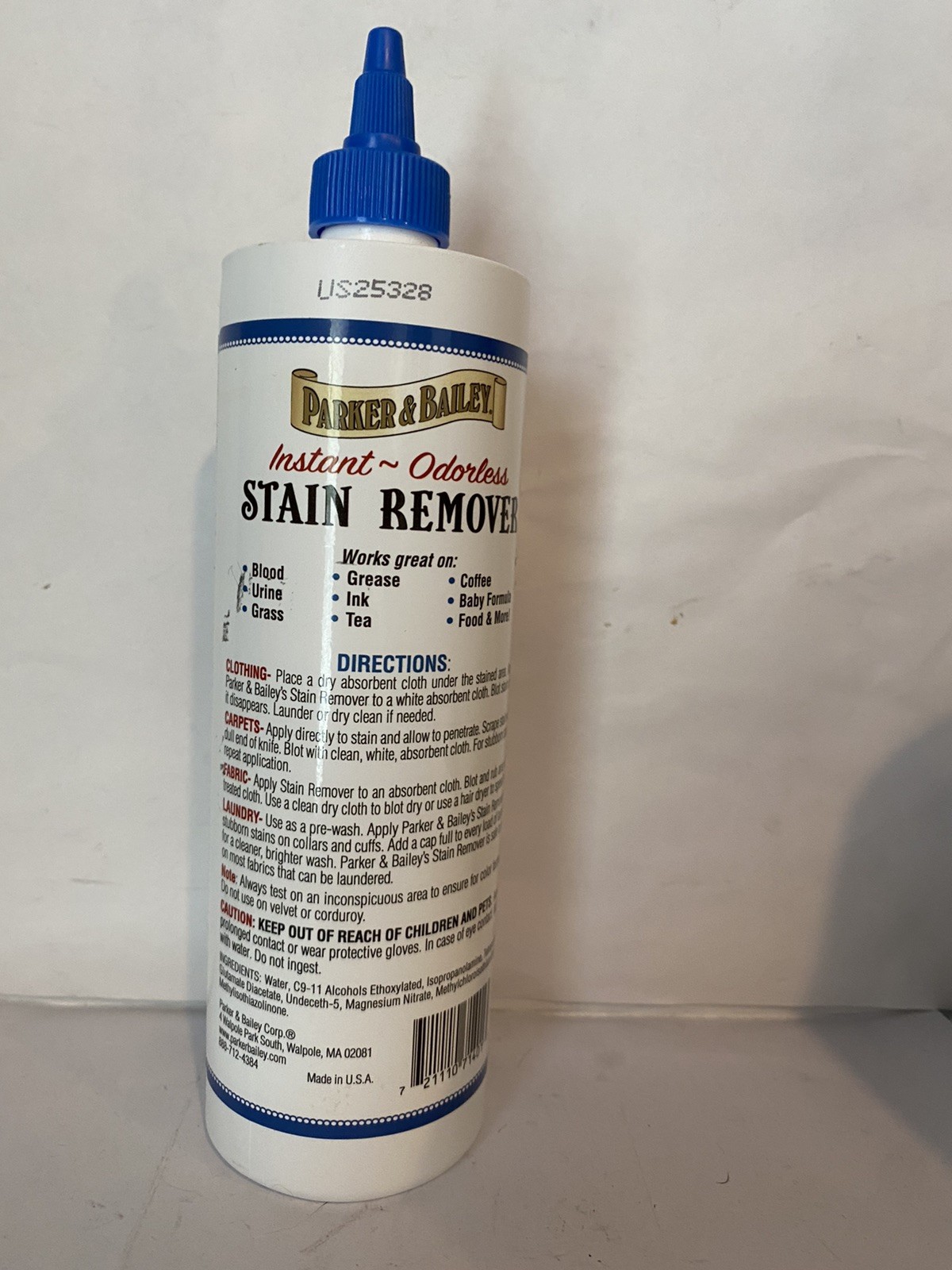 PARKER & BAILEY Stain Grease Instant Odorless Remover for Carpet Clothes 16 Oz