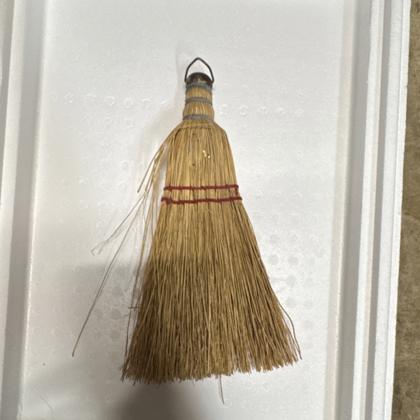 Mini Straw Whisk Broom, Beige, Hanging Hook Loop, 11.5in x 5.5in