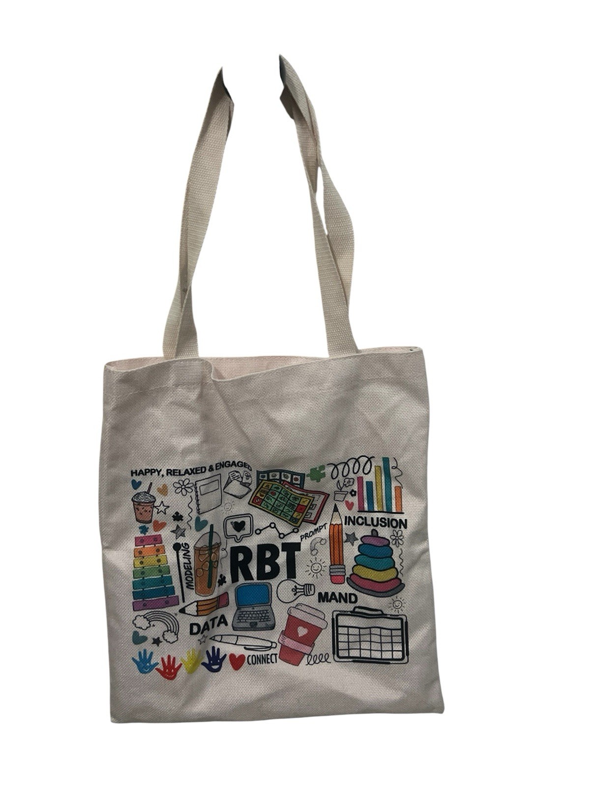 Canvas Foldable Reusable Shopping Bag Multicolor Beige All-Over Pattern