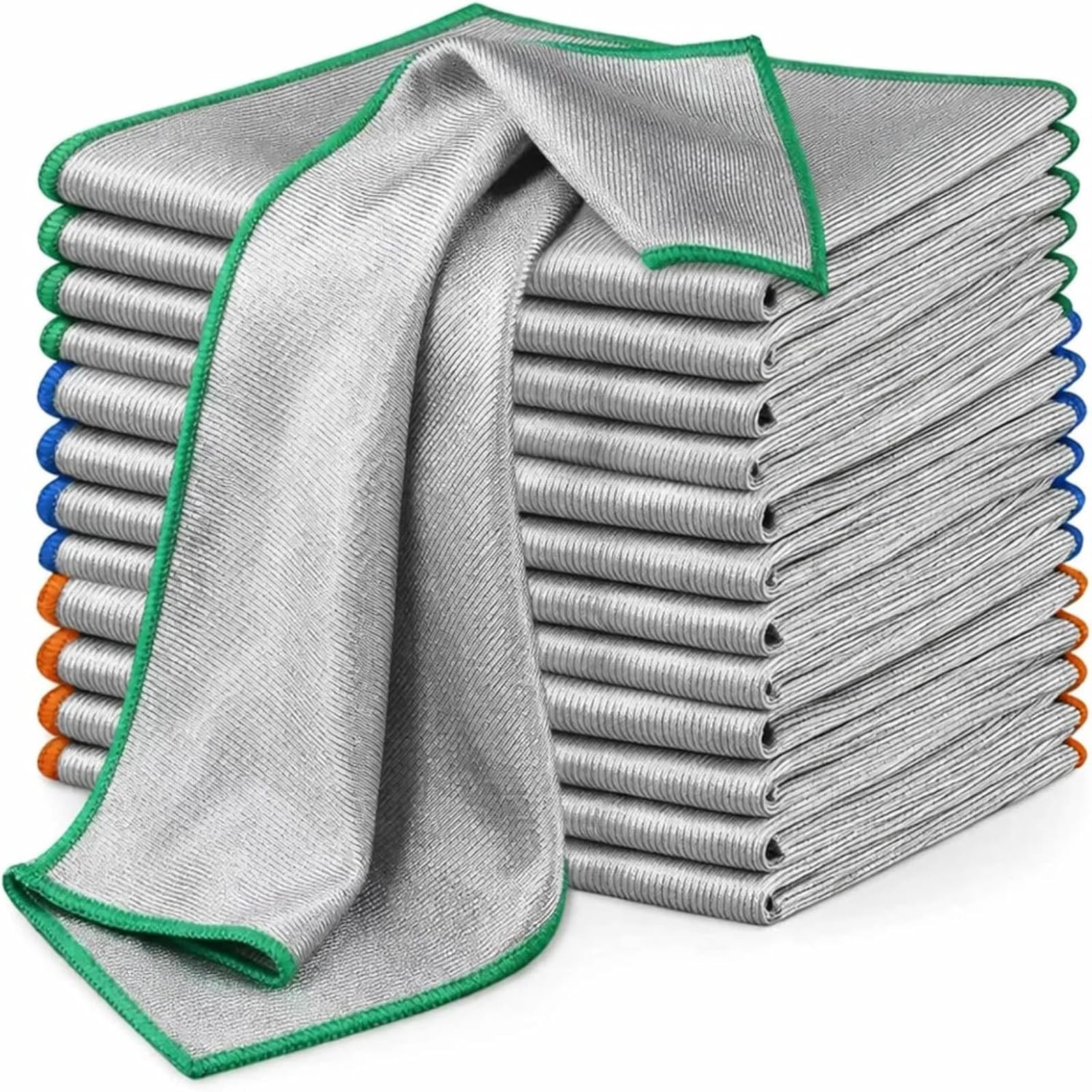 Puomue 12 Pack Microfiber Glass Cleaning 13.8” X 10.8″, Sliver-multicolor