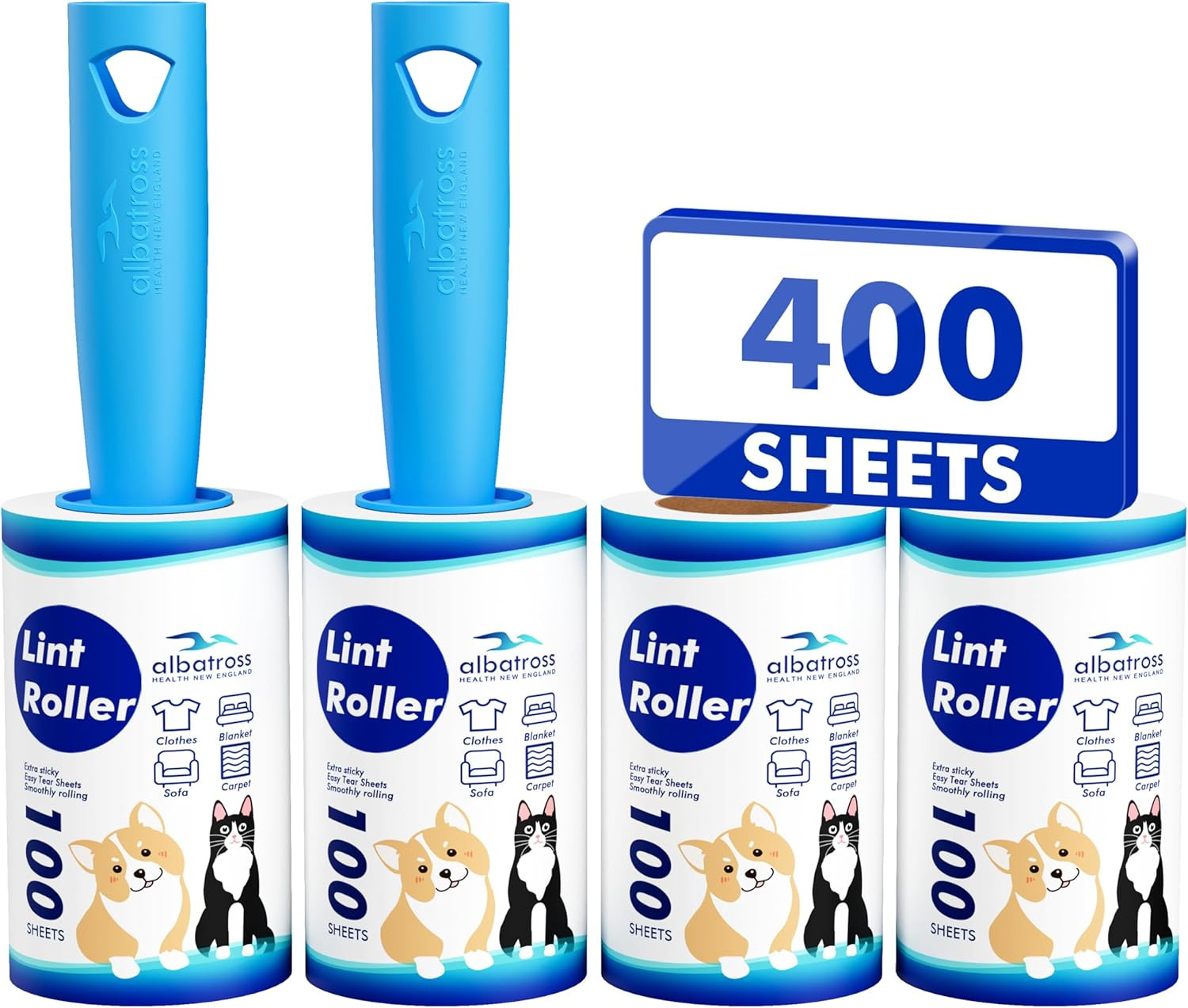 Extra Sticky Lint Roller, Mega Value Set 400 Sheets for Pet Hair Removal, Dog an