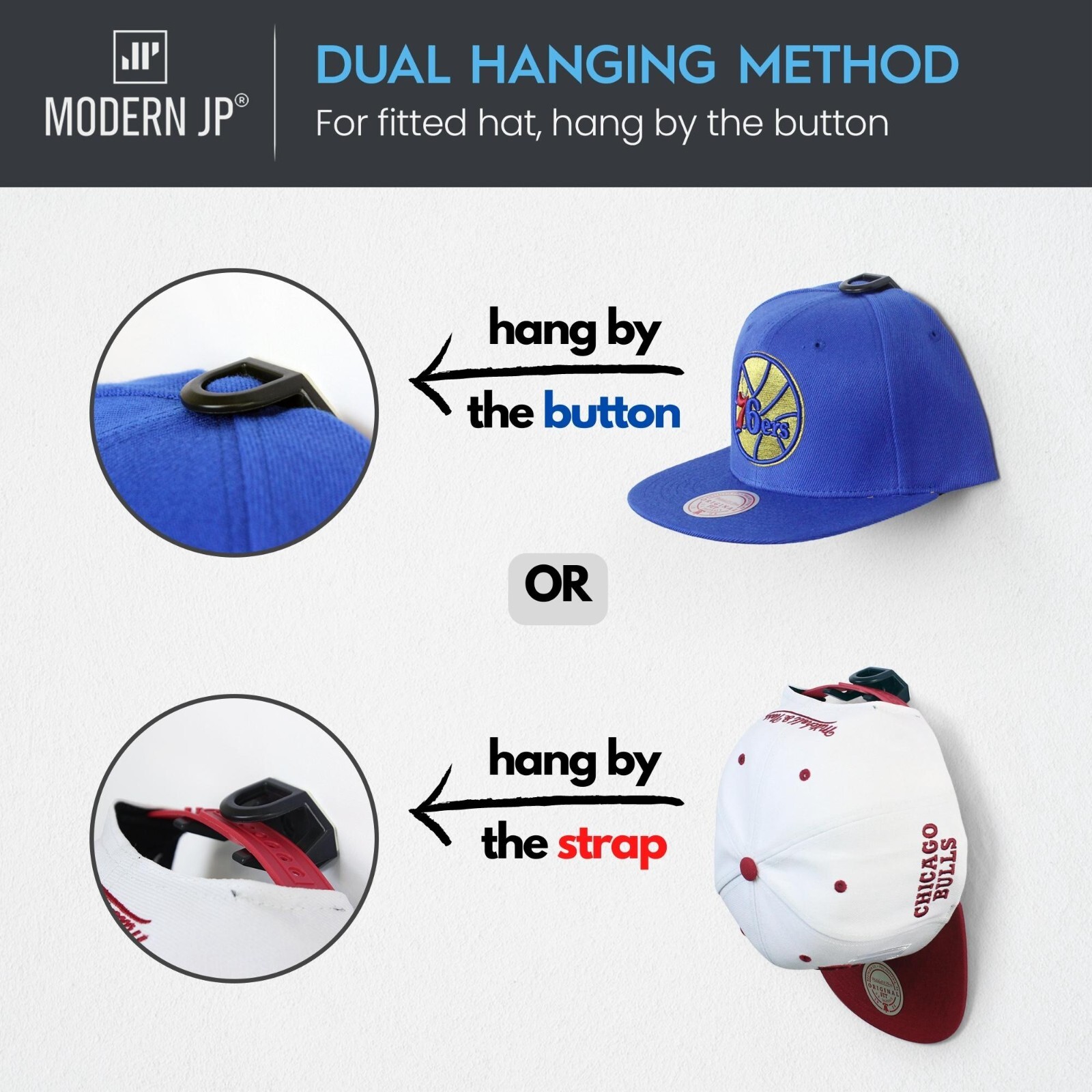 Modern JP Adhesive Hat Hooks for Wall – Minimalist Hat Rack, Dual Hanging Method