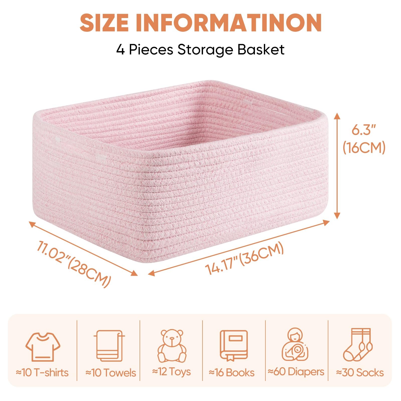 OIAHOMY 4 Pack 14.17*11.02*6.3IN Storage Baskets for Organizing Shelves, Woven R