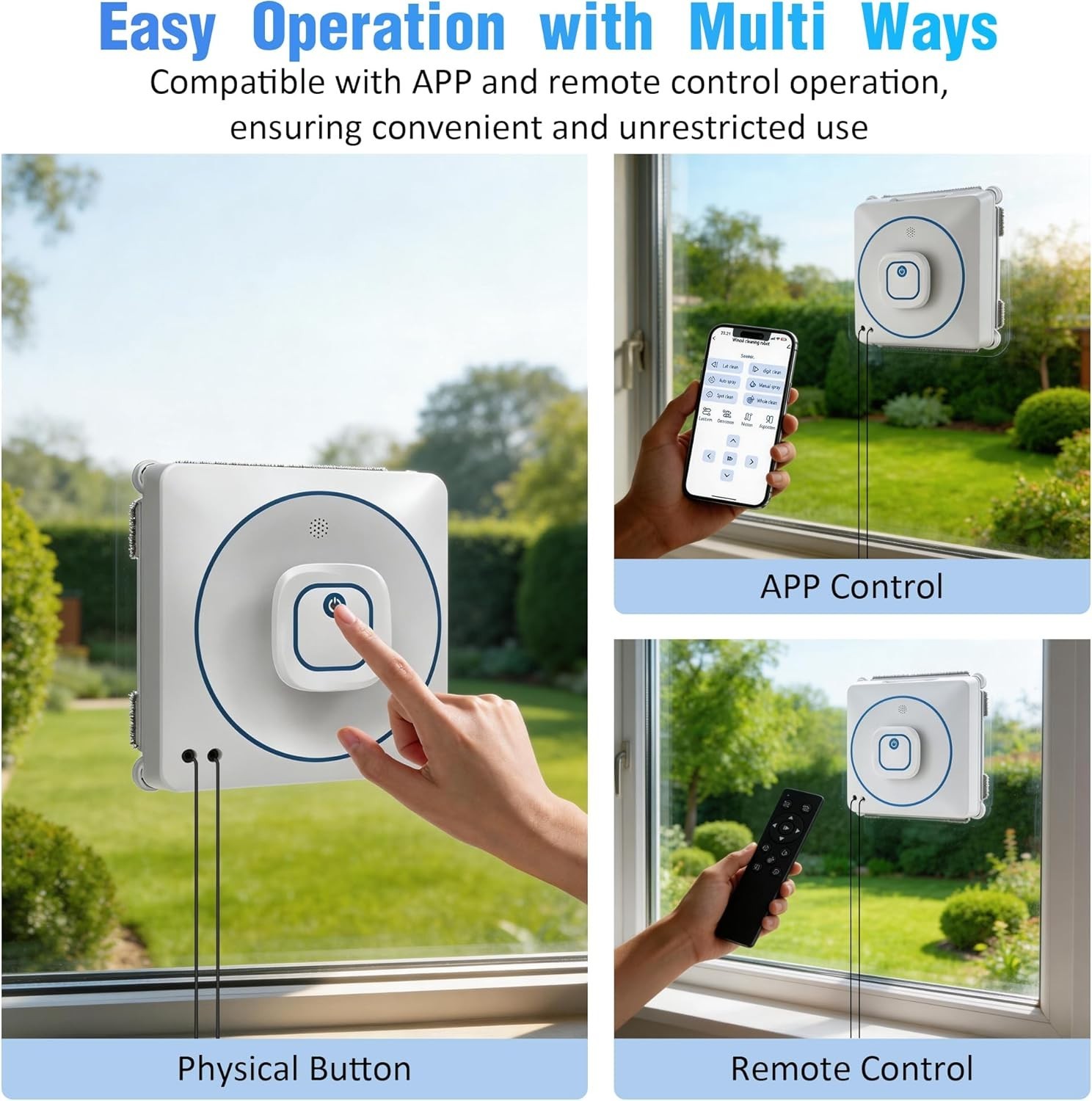 Window Cleaner Robot Automatic 8000Pa Suction Auto-Spray Remote Control Glass