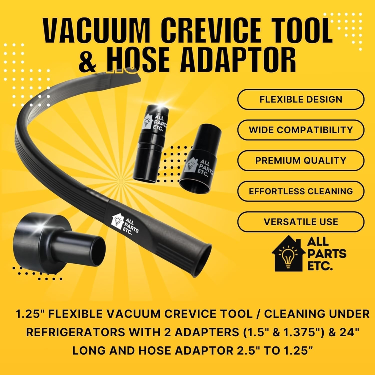 24″ Long Flexible Vacuum Crevice Tool Fits 1.25 1.5, 1.35, 2.5 Vacuum Attachment