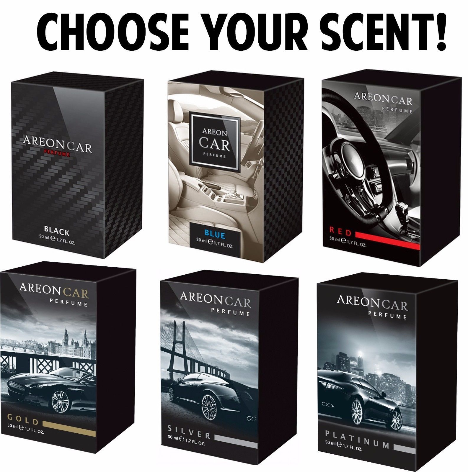 Areon Car Perfume 1.7 Fl Oz. (50ml) Glass Bottle Air Freshener Car,Truck,SUV