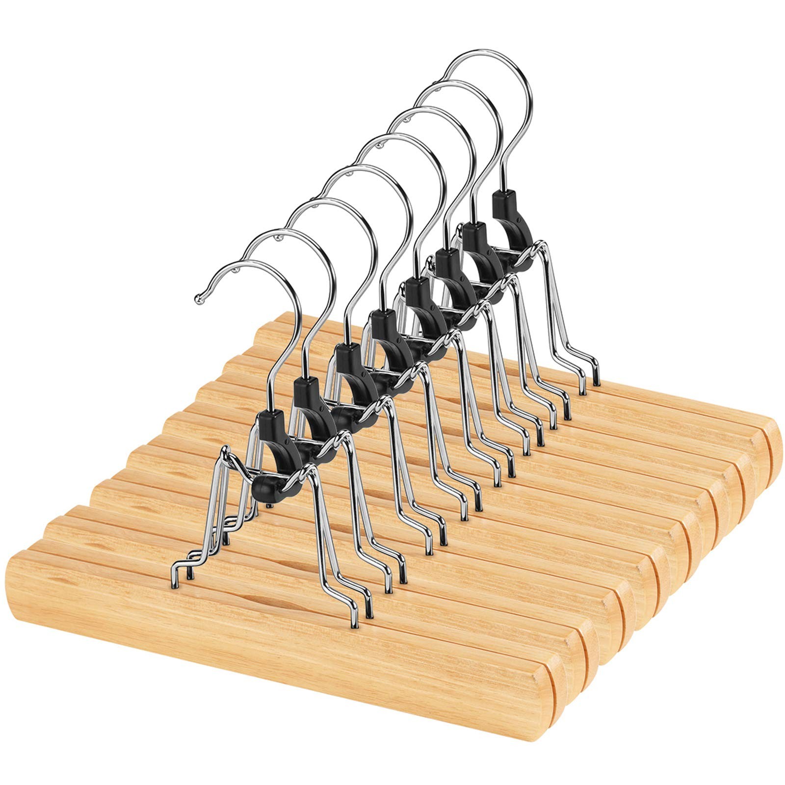 AMKUFO 12 Pack Natural Wooden Pants Hangers with Clips Non 12 Pack,