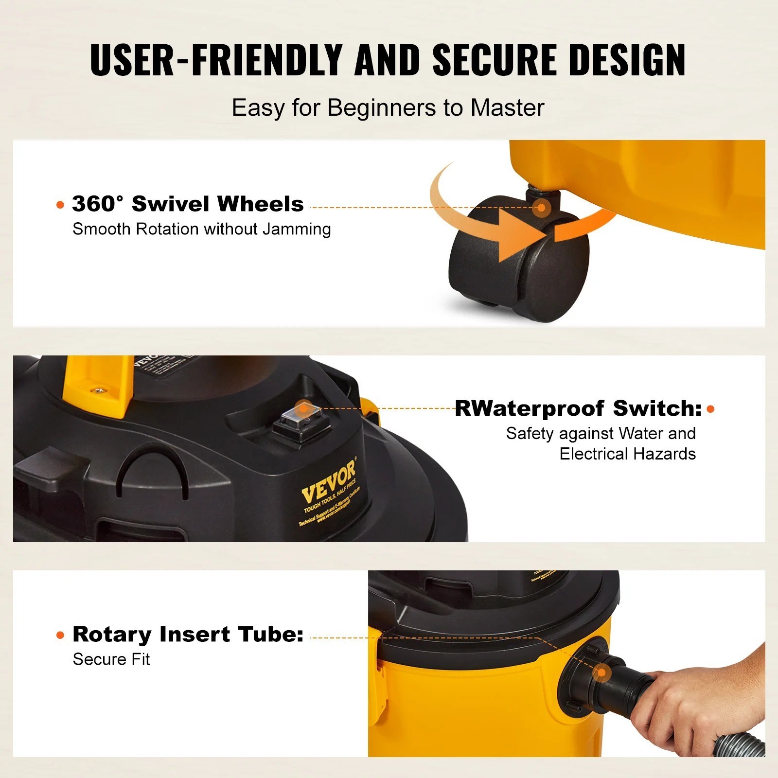 Vacuum Wet Dry Cleaner 5 Gallon 6 Peak HP Portable Shop Vac for Car Home