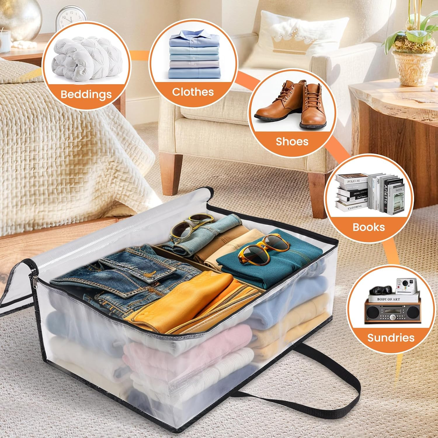 6 Pack Clear Storage Bags for Comforter, Clothes & Bedding, 40L | Plastic Blanke