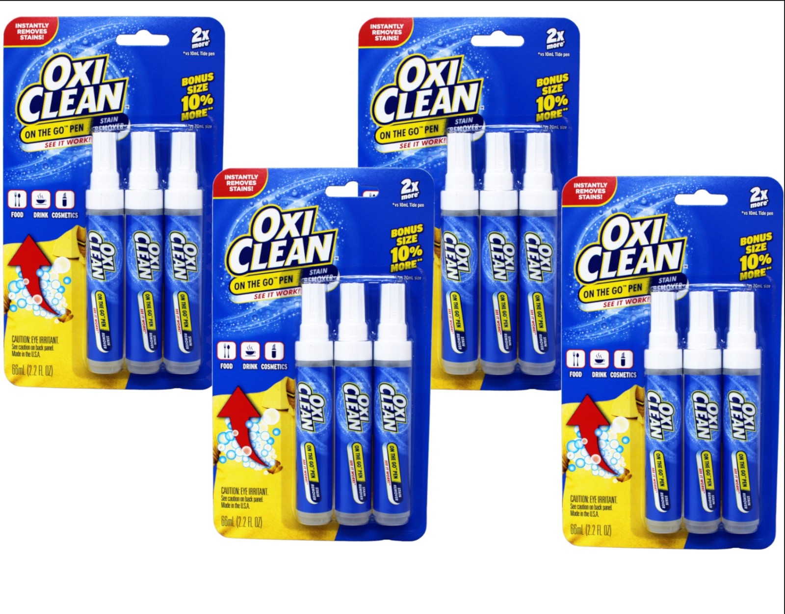 4 Pack OxiClean On The Go Stain Remover Pen Instant Stain Removal Stick 3-Count