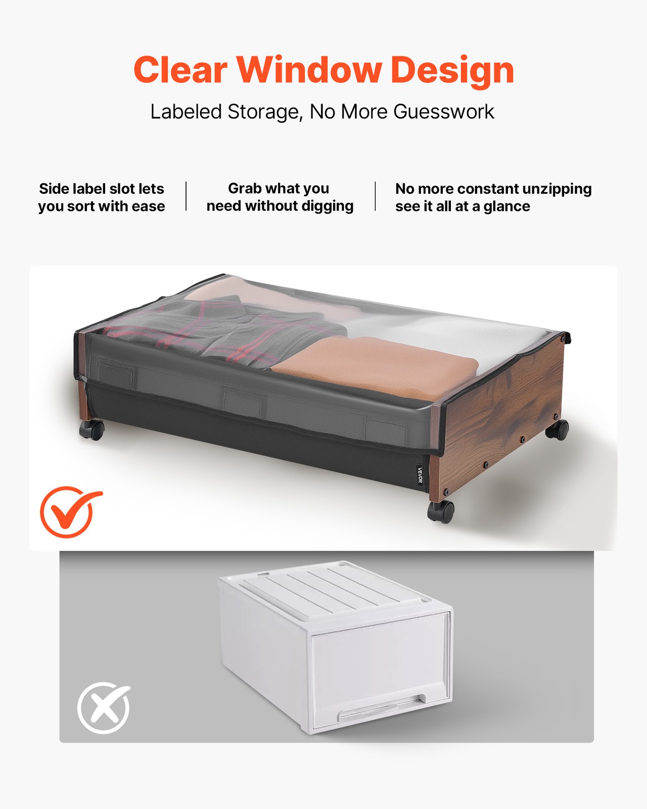 VEVOR Under Bed Storage with Wheels 25.6×18.1×7.1 Inch Rolling Storage Bags