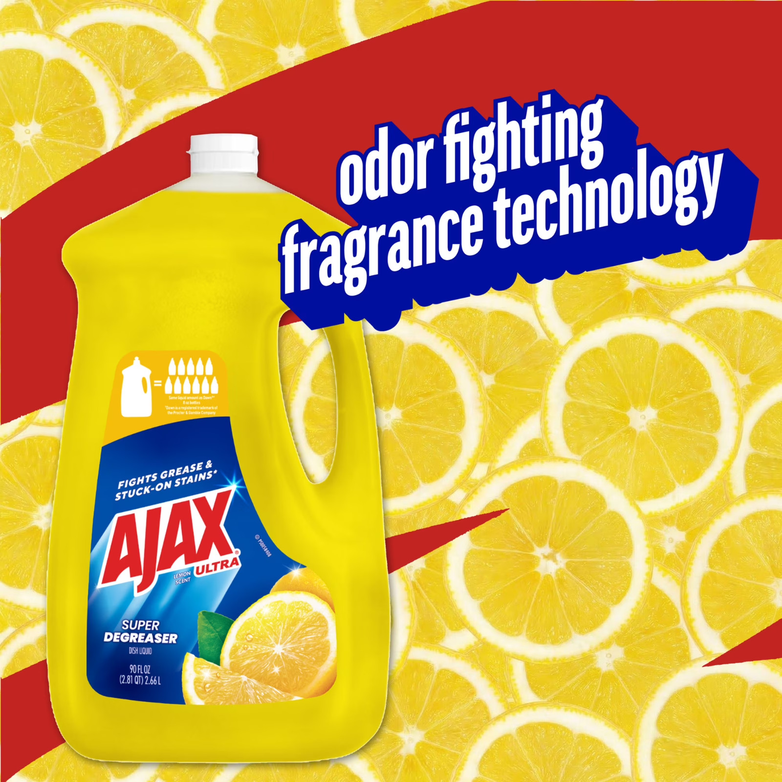 Ajax Ultra Liquid Dish Soap Lemon Scent, Super Degreaser, 90 fl oz Bottle
