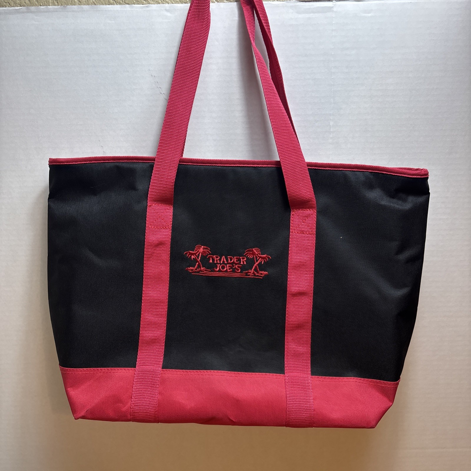 Trader Joe’s Cooler Tote Red And Black Bag Insulated Shopper Black Red Reusable