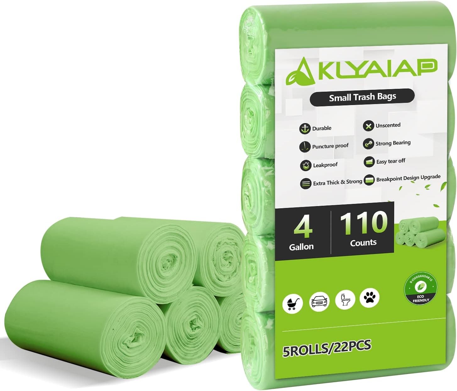 110 Counts Small Trash Bags Biodegradable, Extra Thick & Strong 4 Gallon Trash