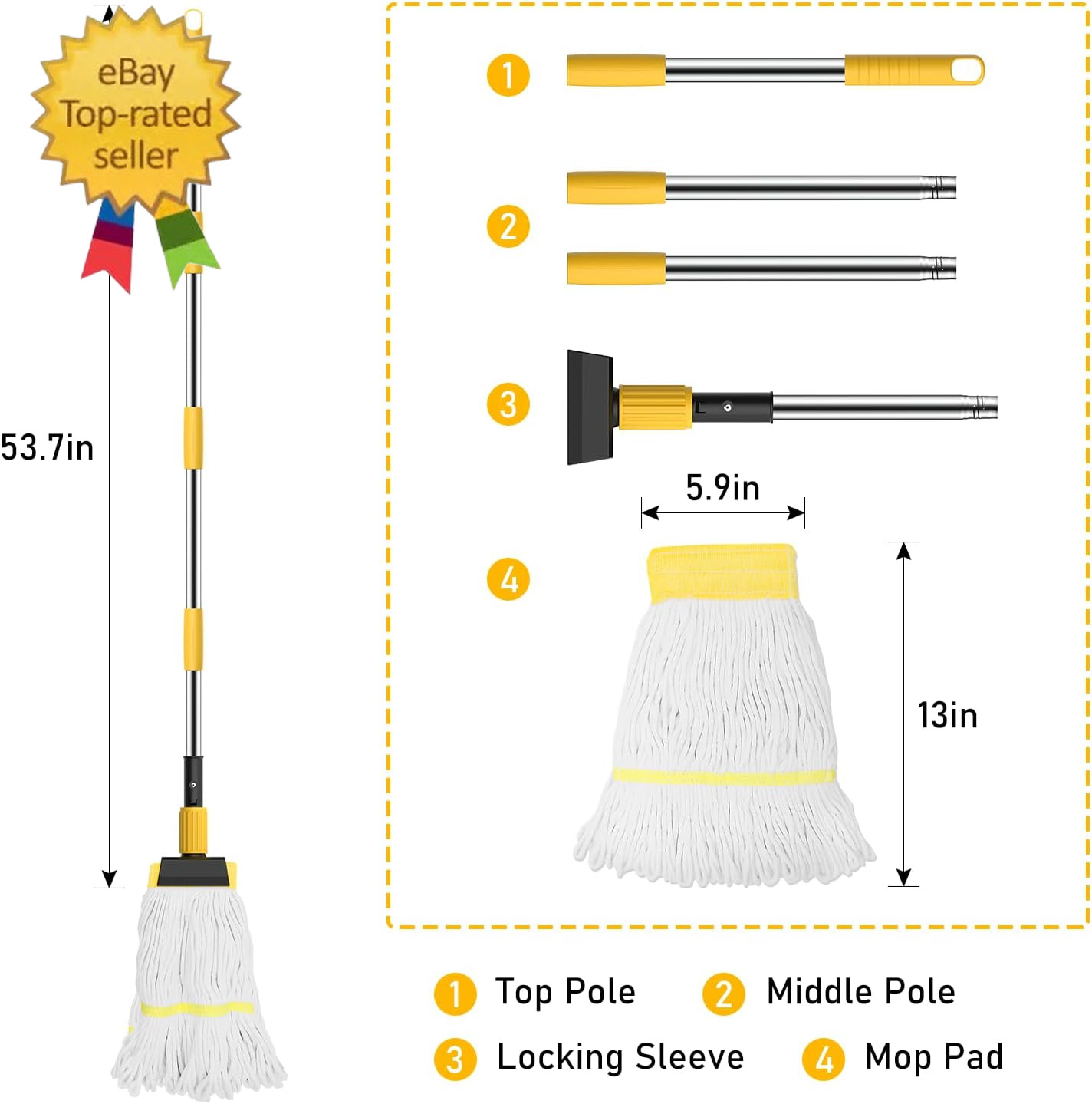 Heavy Duty String Wet Mop for Floor Cleaning, Commercial Industrial Cotton Mops