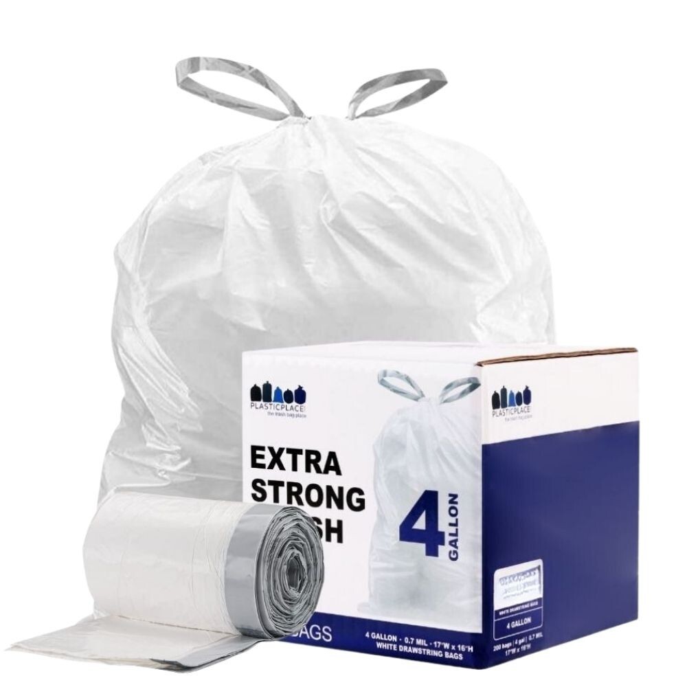 Plasticplace 4 Gallon Drawstring Trash Bags – Case of 100 Bags