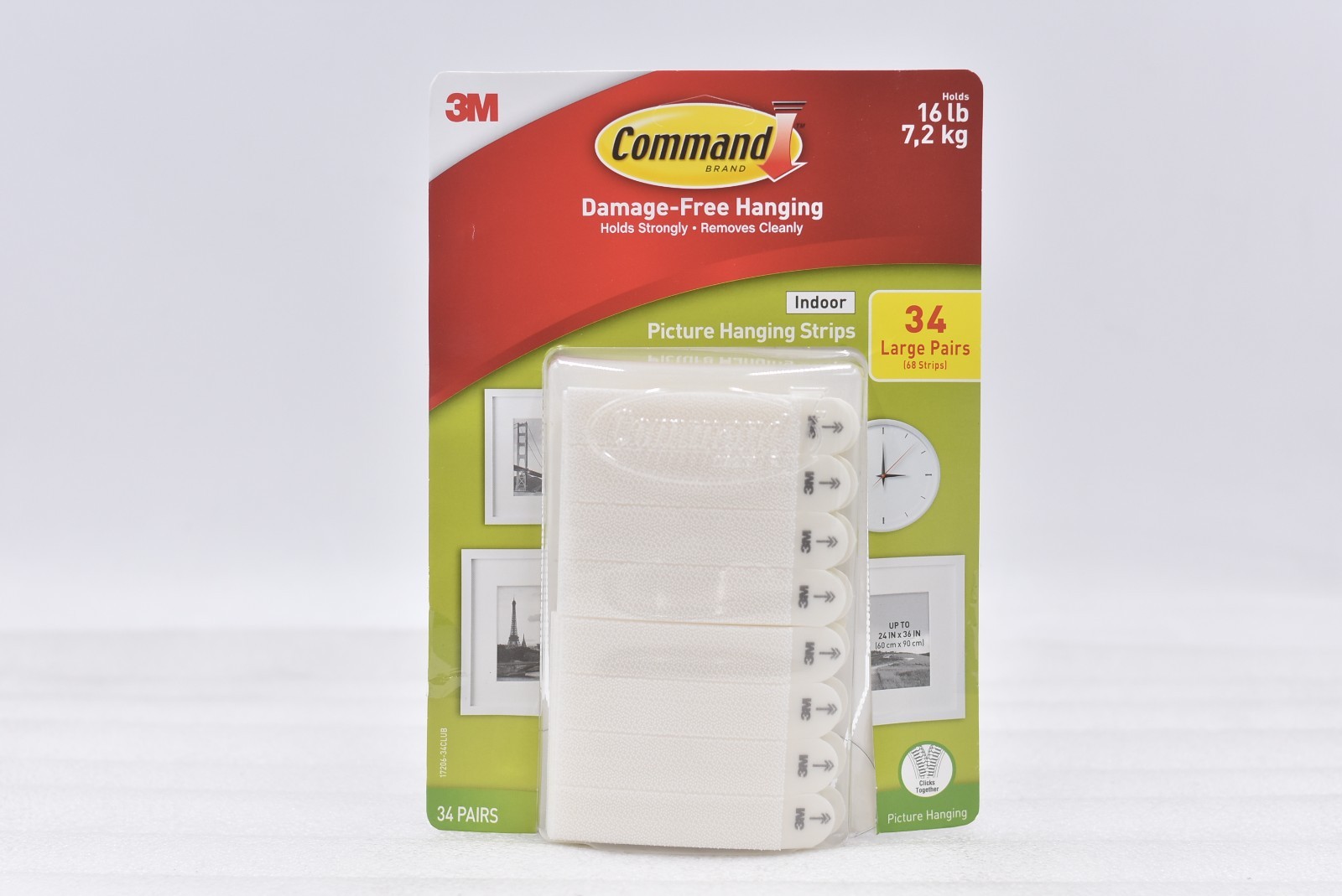 Command Indoor Damage Free Hanging Strips 34 Large Pairs 16lbs