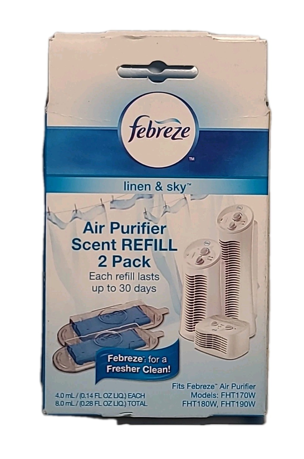 2× Febreze LINEN & SKY Air Purifier Scent Refil Cartridge 2 Pack Boxes = 4 Total