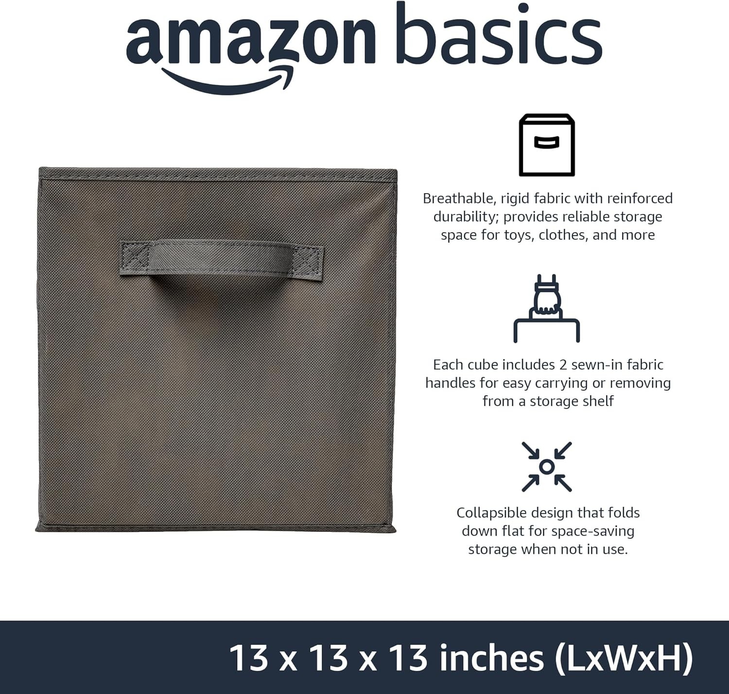 Foldable Fabric Storage Cube with Handle, Gray, 13x13x13 inches, 6-Piece Set