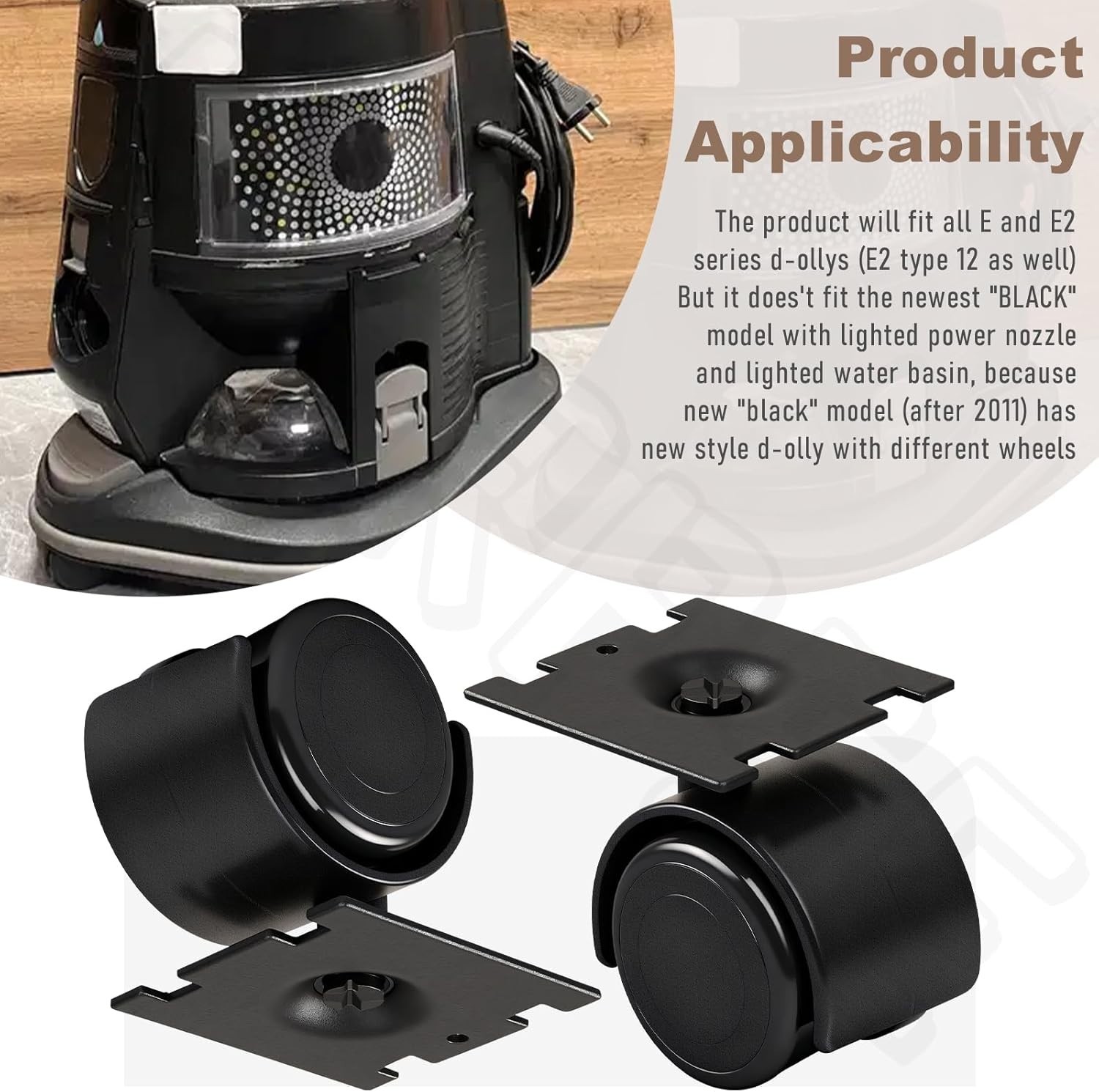 40mm Vacuum Dolly Wheel Plate Assembly Compatible with D4 D4C SE E E2, 4 Pack