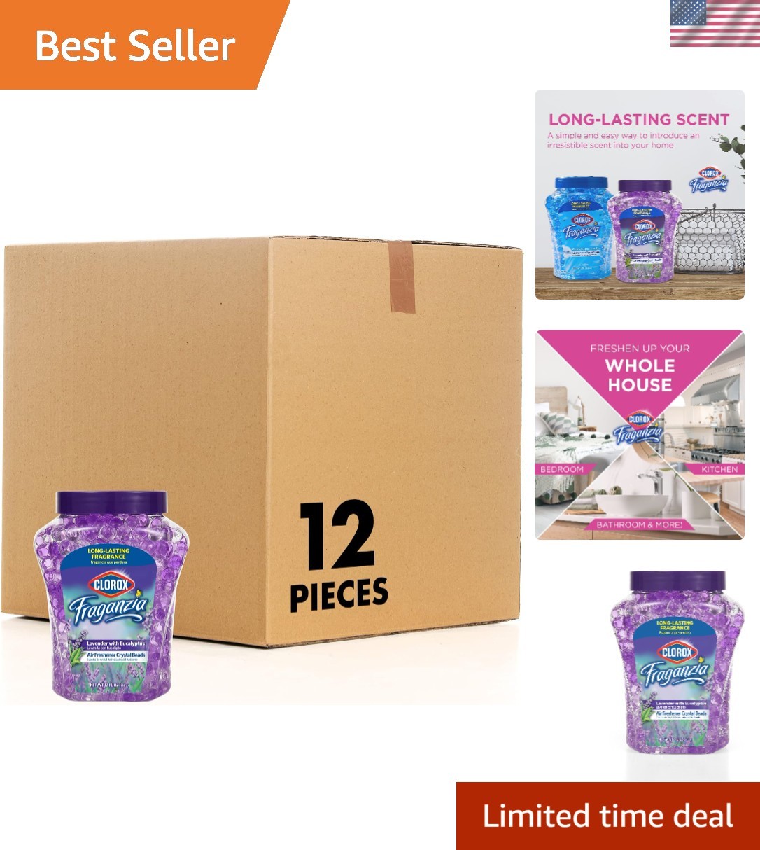 Long-Lasting Crystal Beads Air Freshener – Lavender & Eucalyptus, 12 Fl Oz Jars