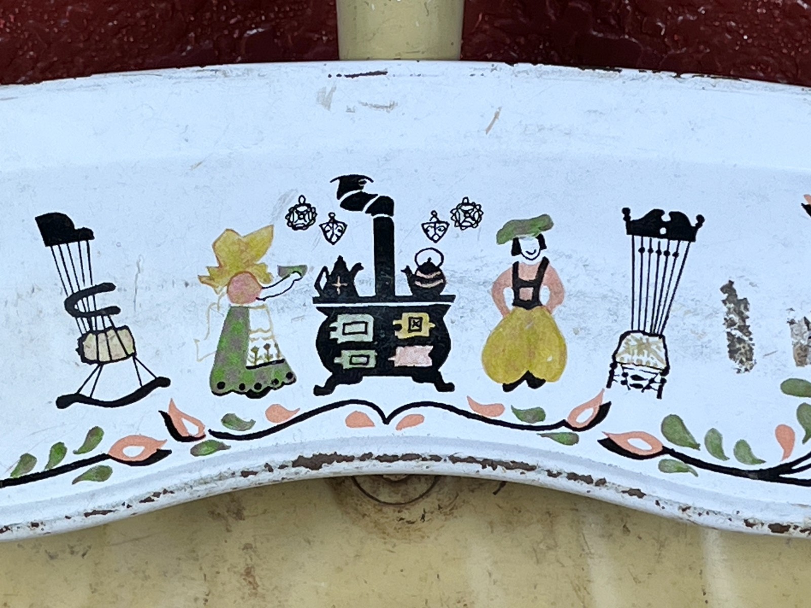 J.V. Reed Louisville USA Vtg Dustpan Lithograph Metal M. Taber Amish Folk Floral
