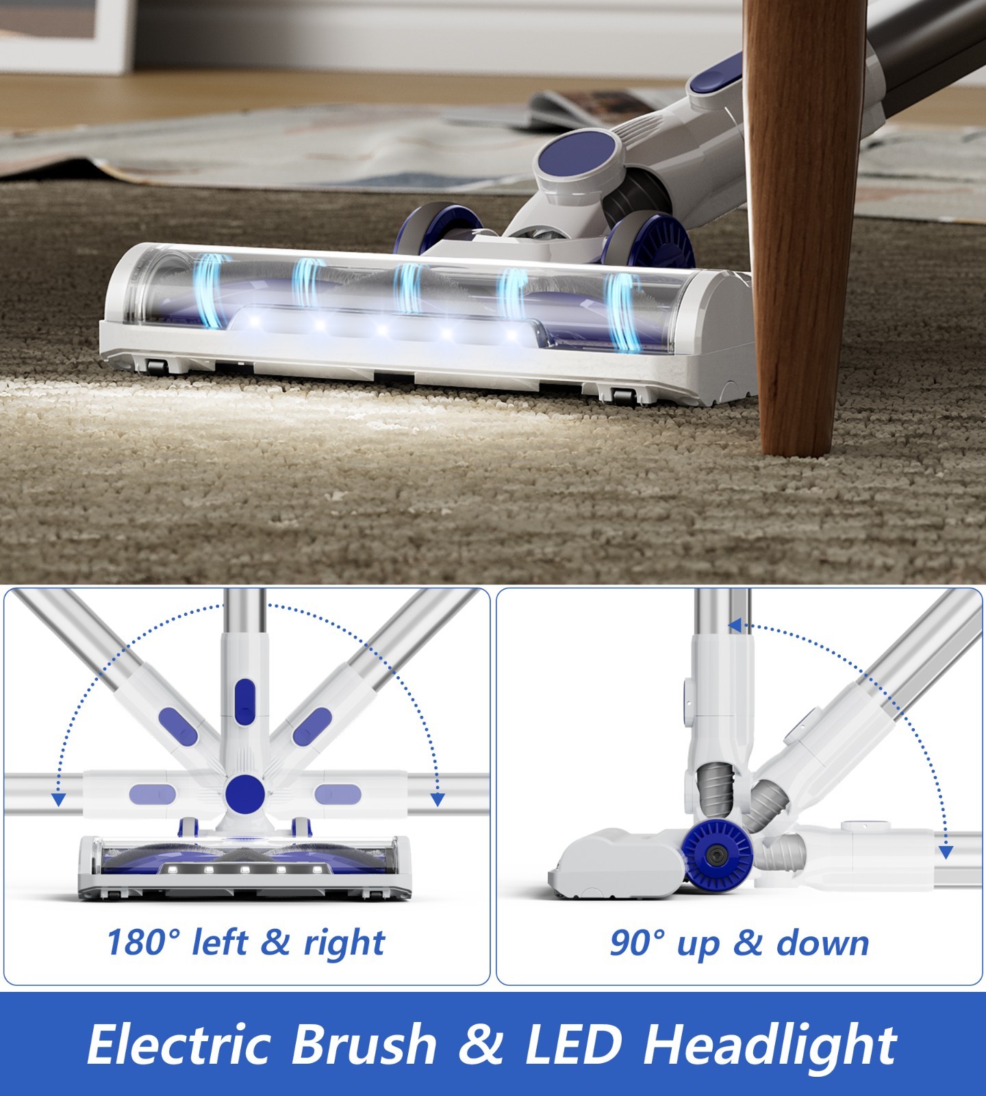 Cordless Vacuum Cleaner 50KPA Lightweight Stick Pet Hair Hardwood Floor Carpet