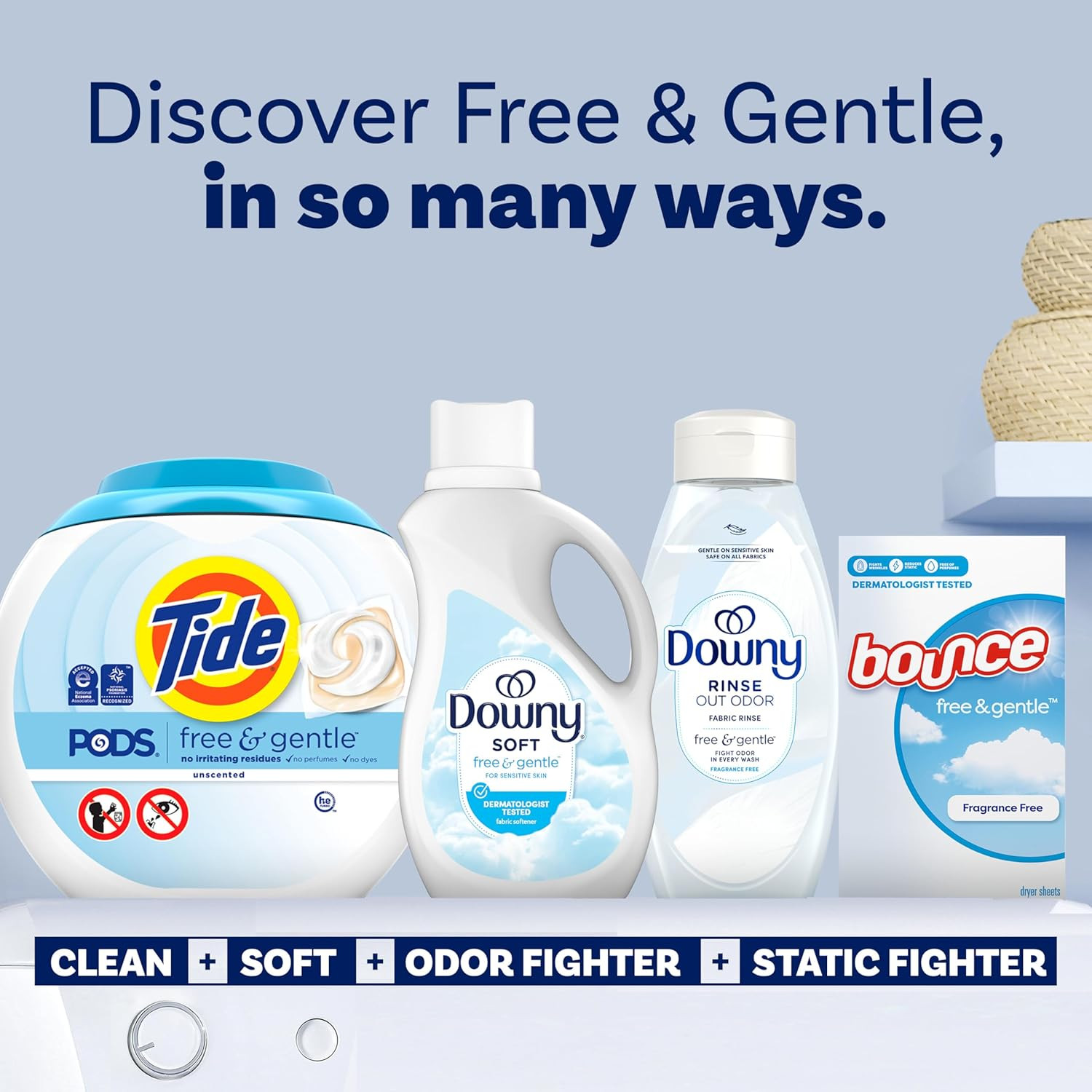 Downy Free & Gentle Liquid Fabric Softener, 111 Fl Oz, 150 Loads, Hypoallergenic