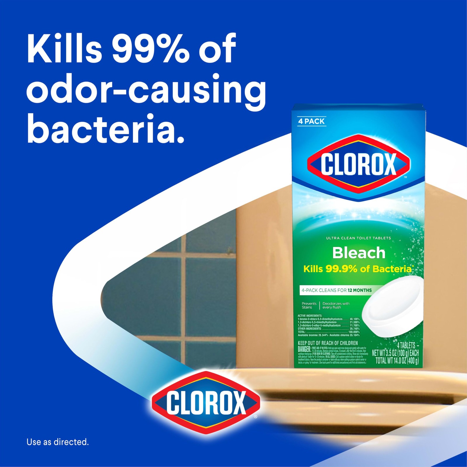 Clorox Ultra Clean Toilet Tablets Bleach 2 Count, 2 Count (Pack of 1), White