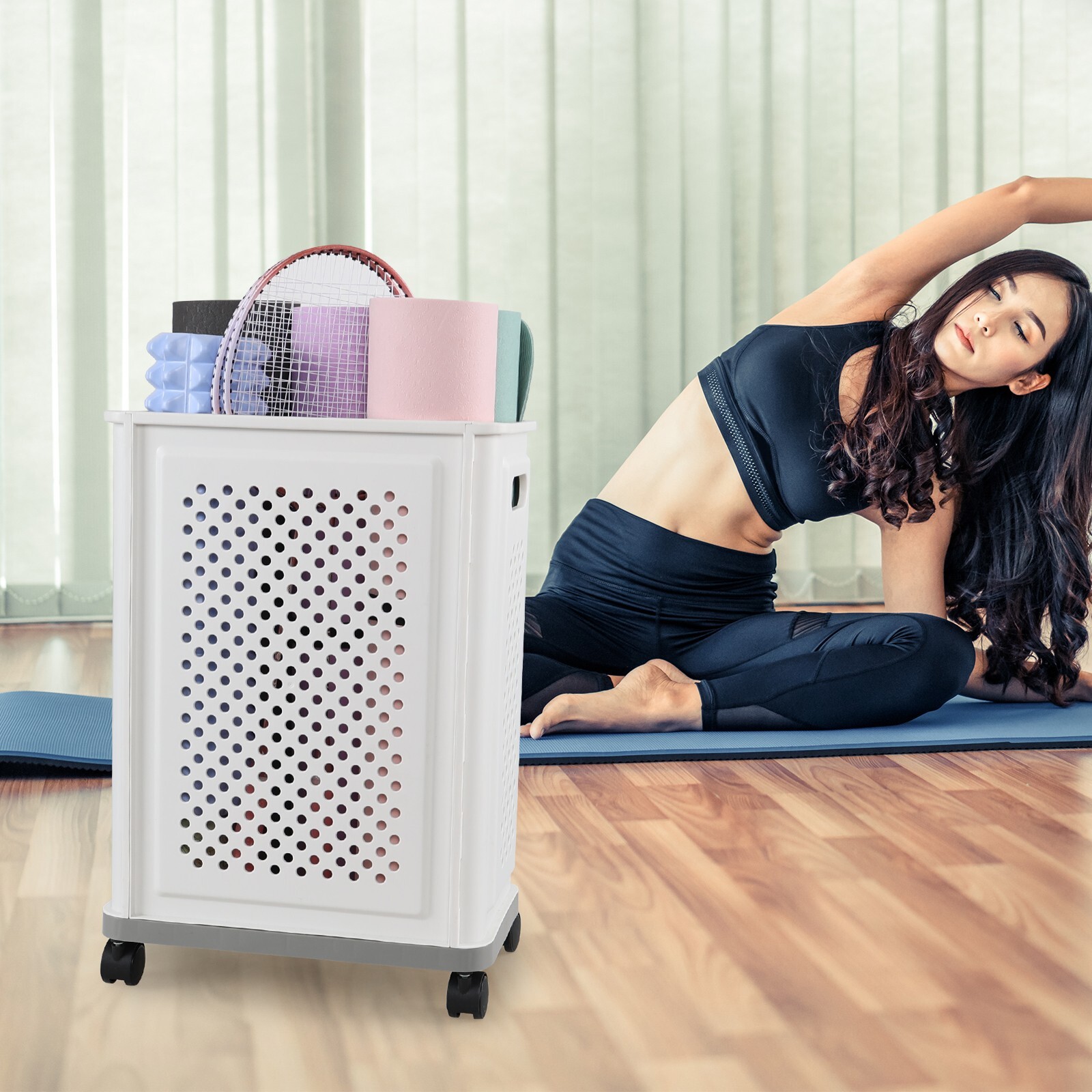 4 Packs Yoga Mat Plastic Laundry Hamper 38L Narrow Laundry Basket with Wheels