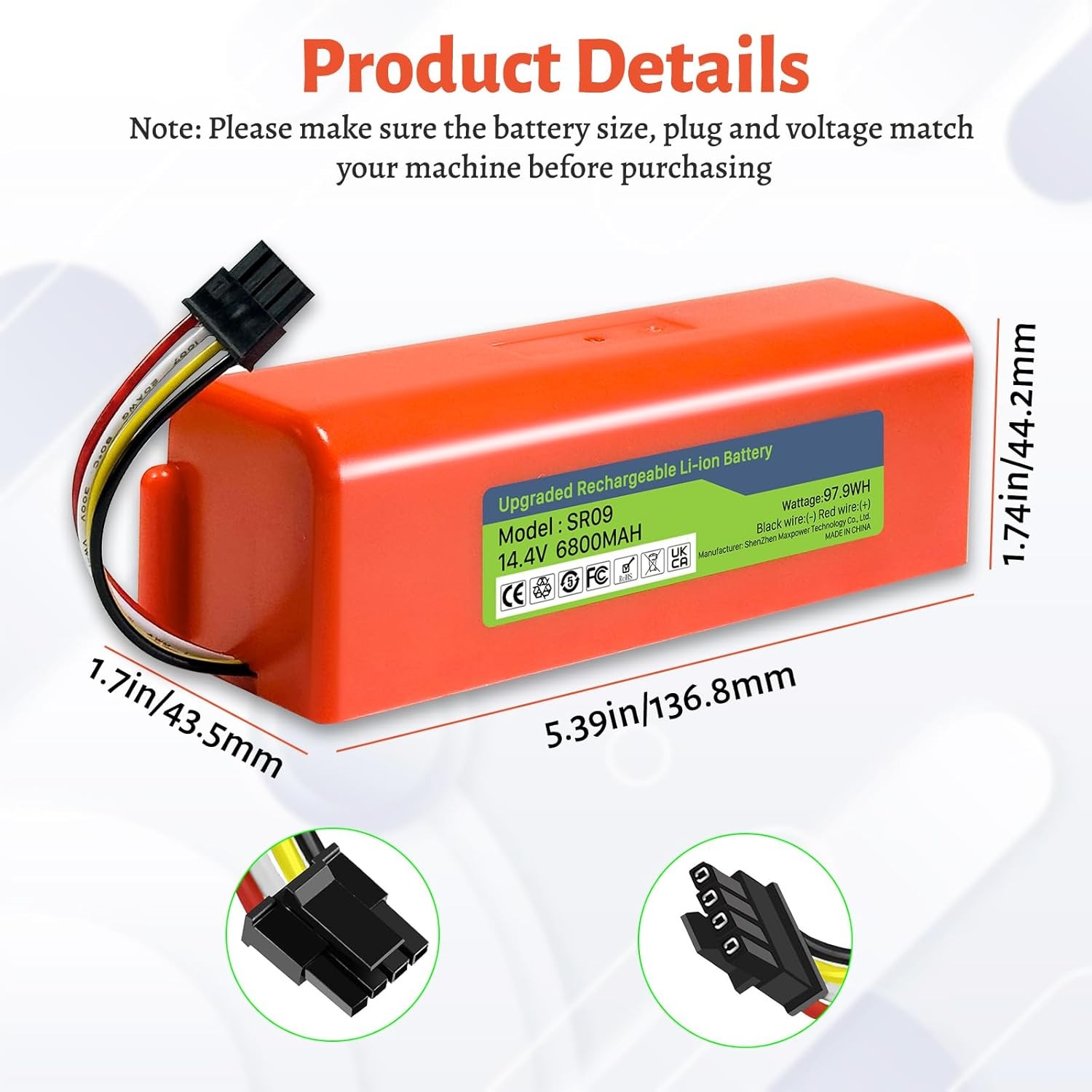 2026 Upgrade 6800mAh 14.4V Li ion Replacement Battery Compatible with Vacuum