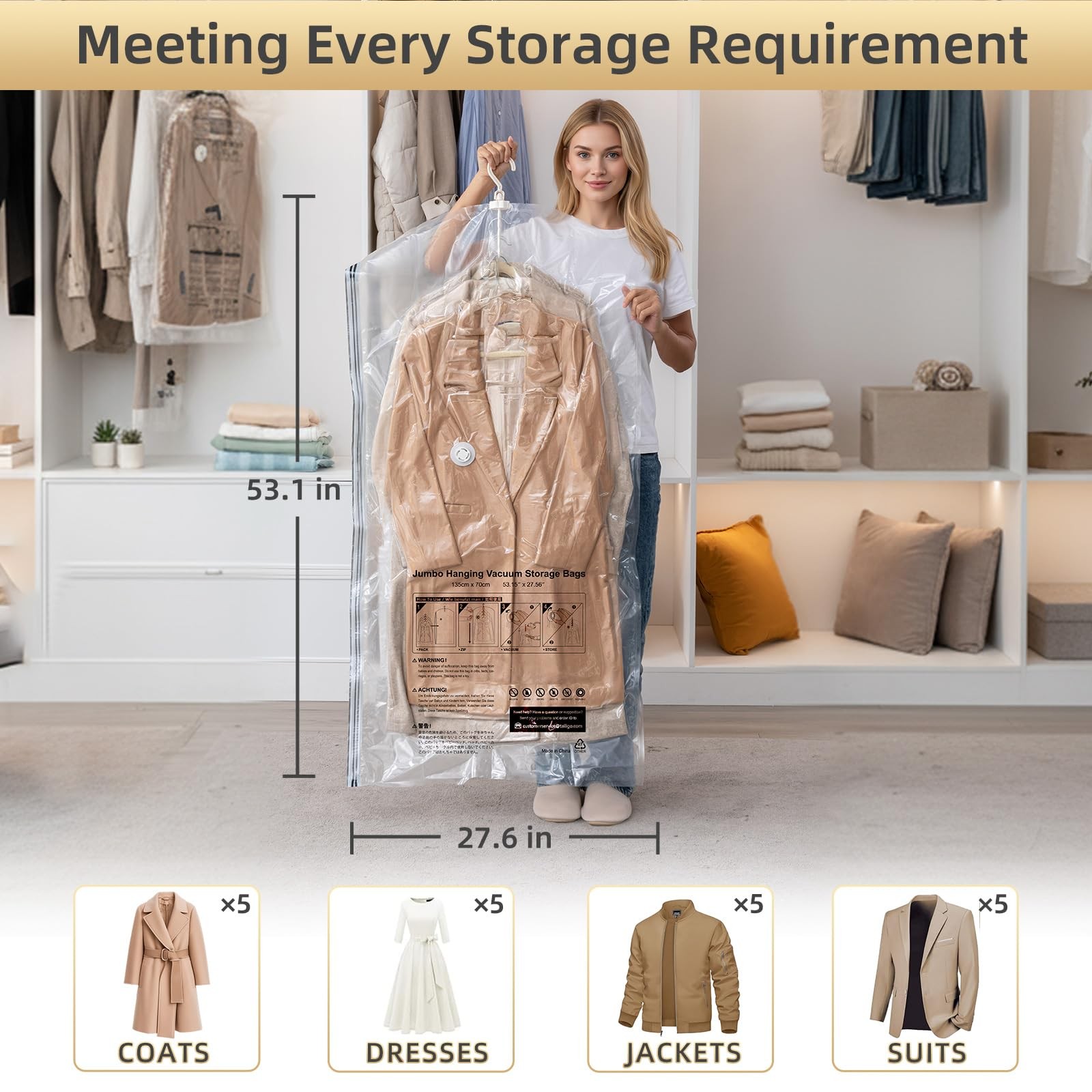 TAILI Hanging Vacuum Storage Bags with Electric Air Pump, Vacuum Seal Bags fo…
