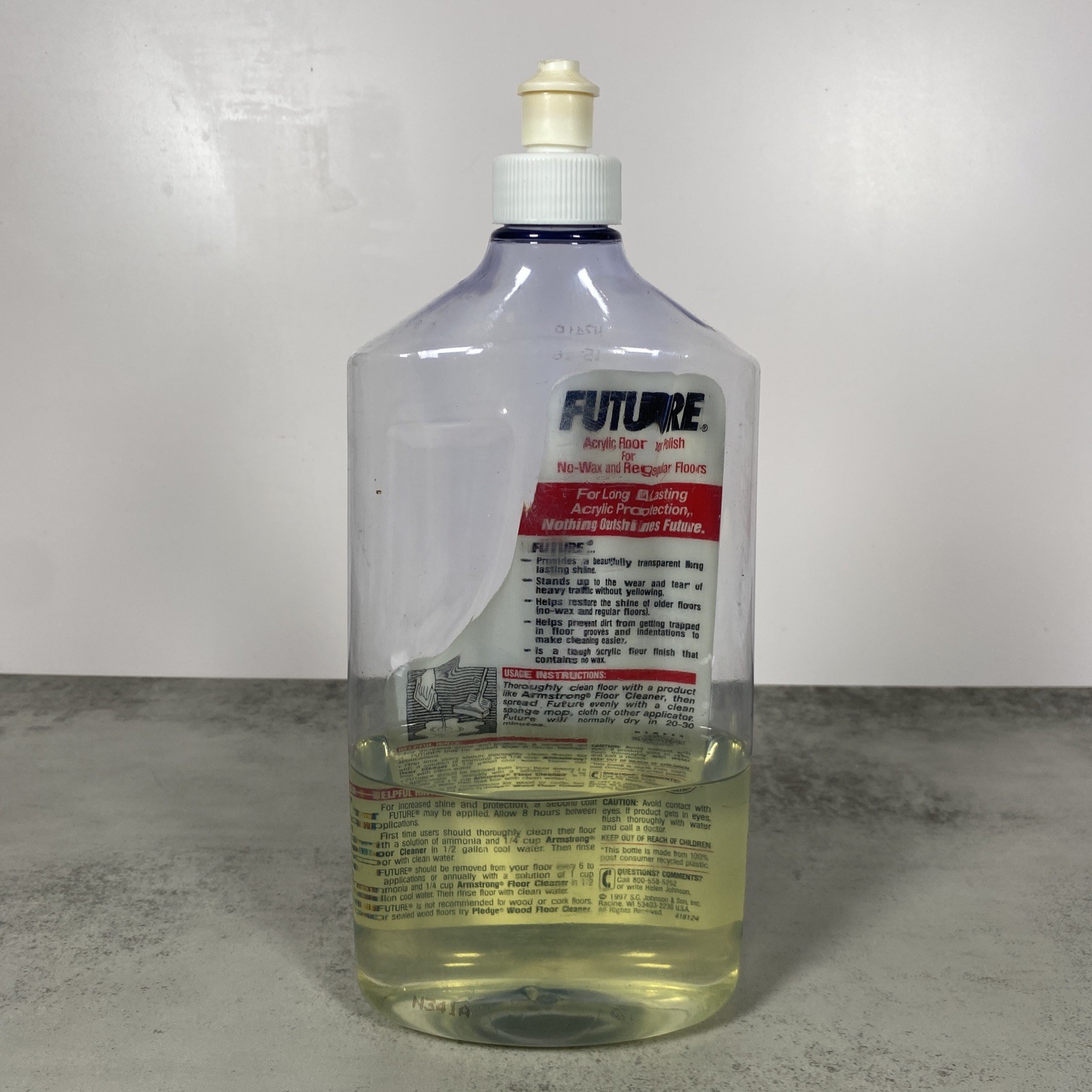 Vintage FUTURE Floor Finish Atomic Label 27 oz Johnson Wax 1997 Bottle 30% Full