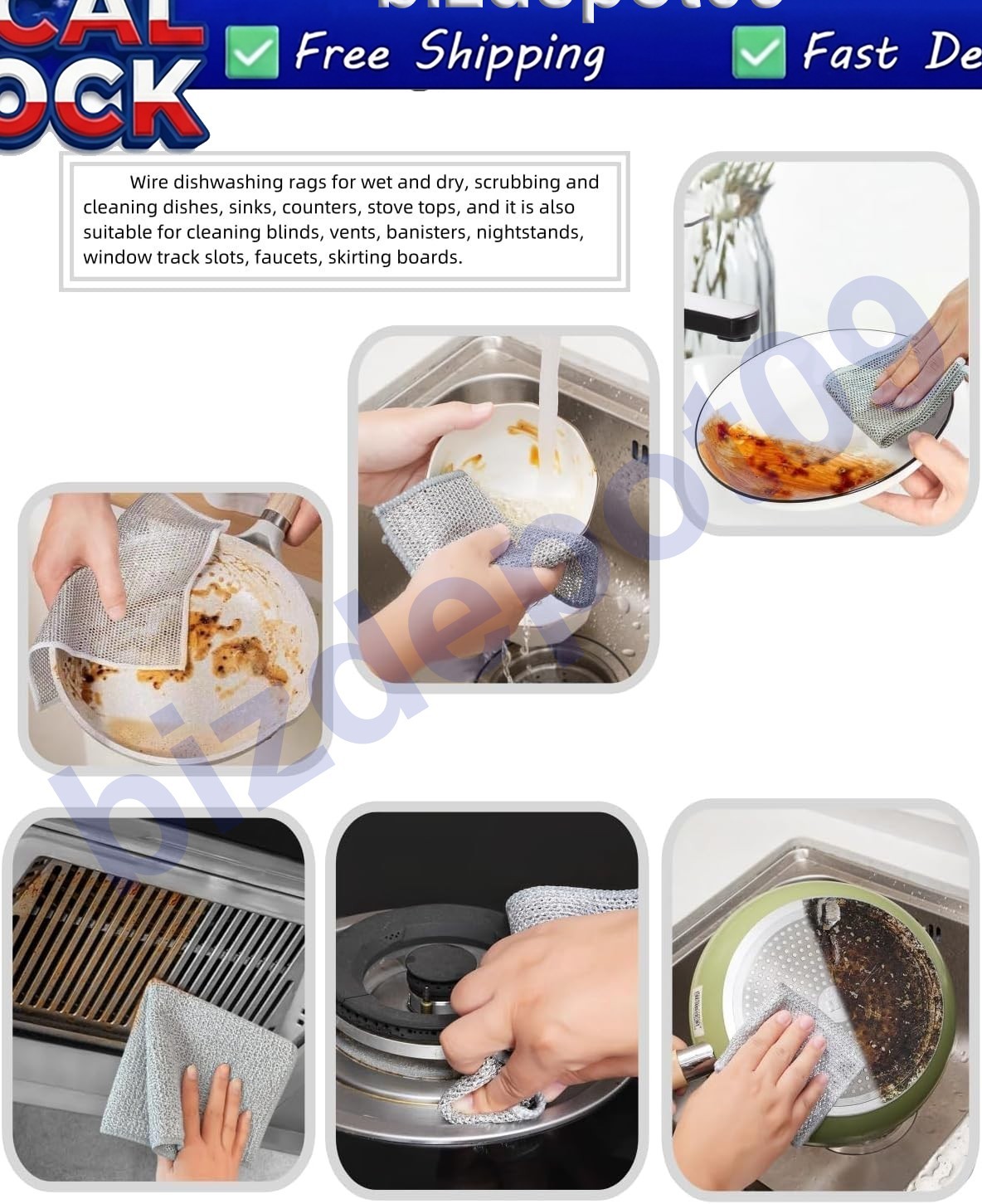 6 Pack Multifunctional Non-Scratch Wire Dish Cloth Mesh Knit Cleaning Cloth US