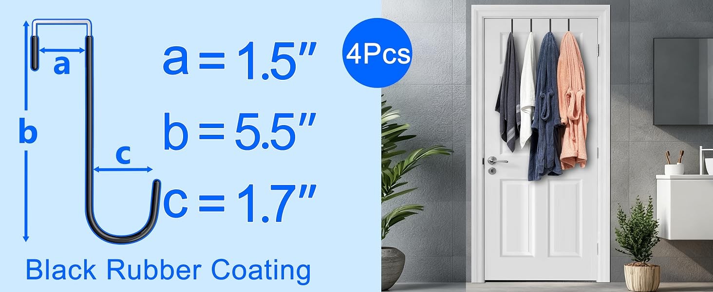 Single Over Door Steel Hooks 2 Pack Fit 1-3/8″ Door 5.5″ White | Plastic Coated