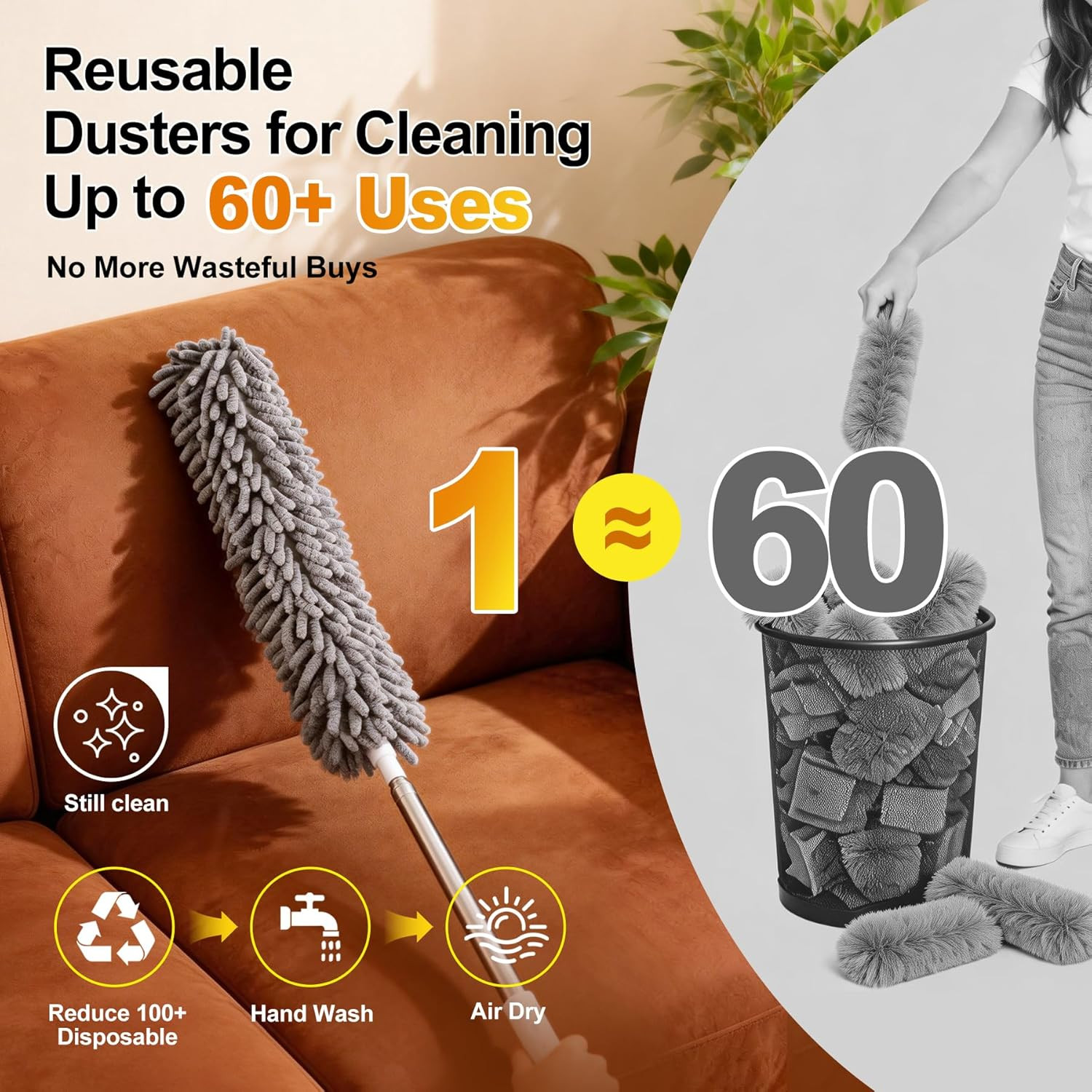 Microfiber Feather Duster 5-In-1 Kit, Dusters for Cleaning, Duster with Extensio