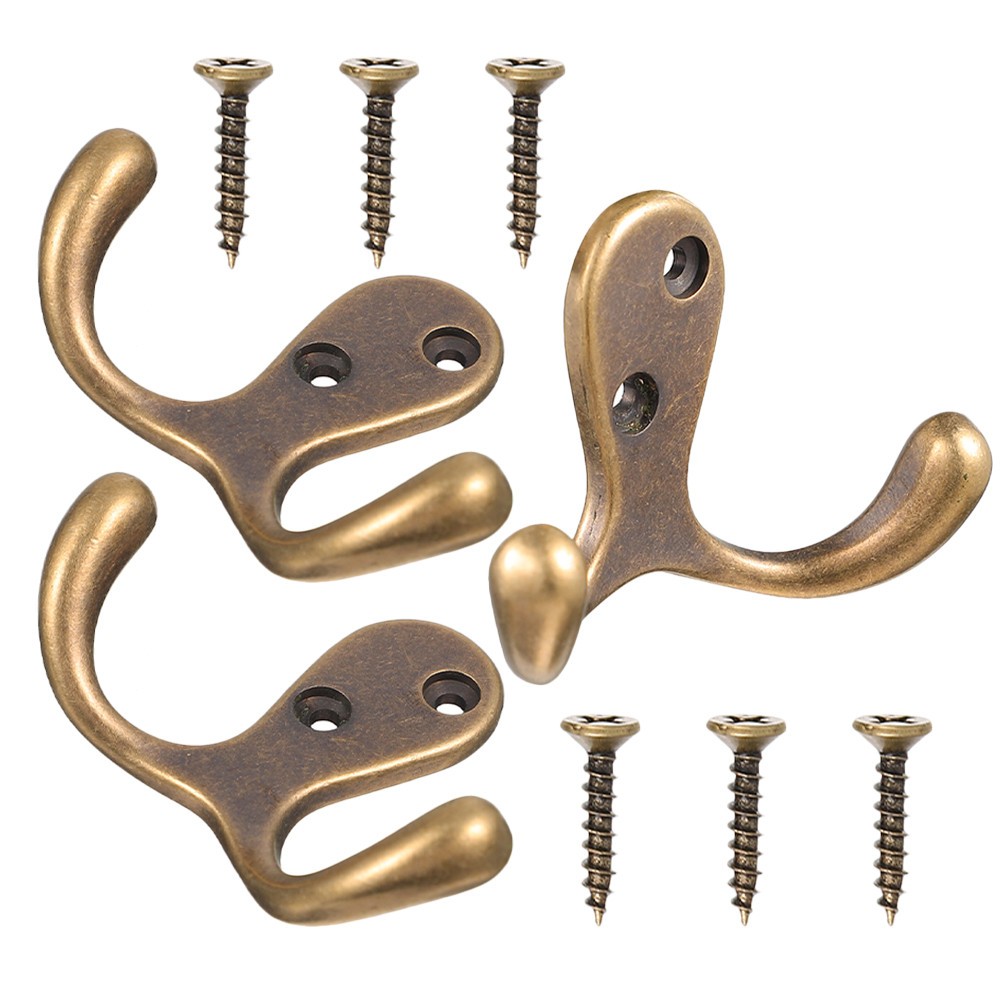 3Pcs Copper Metal Wall Hooks for Bathroom Towels and Coat Hanging Light Brown