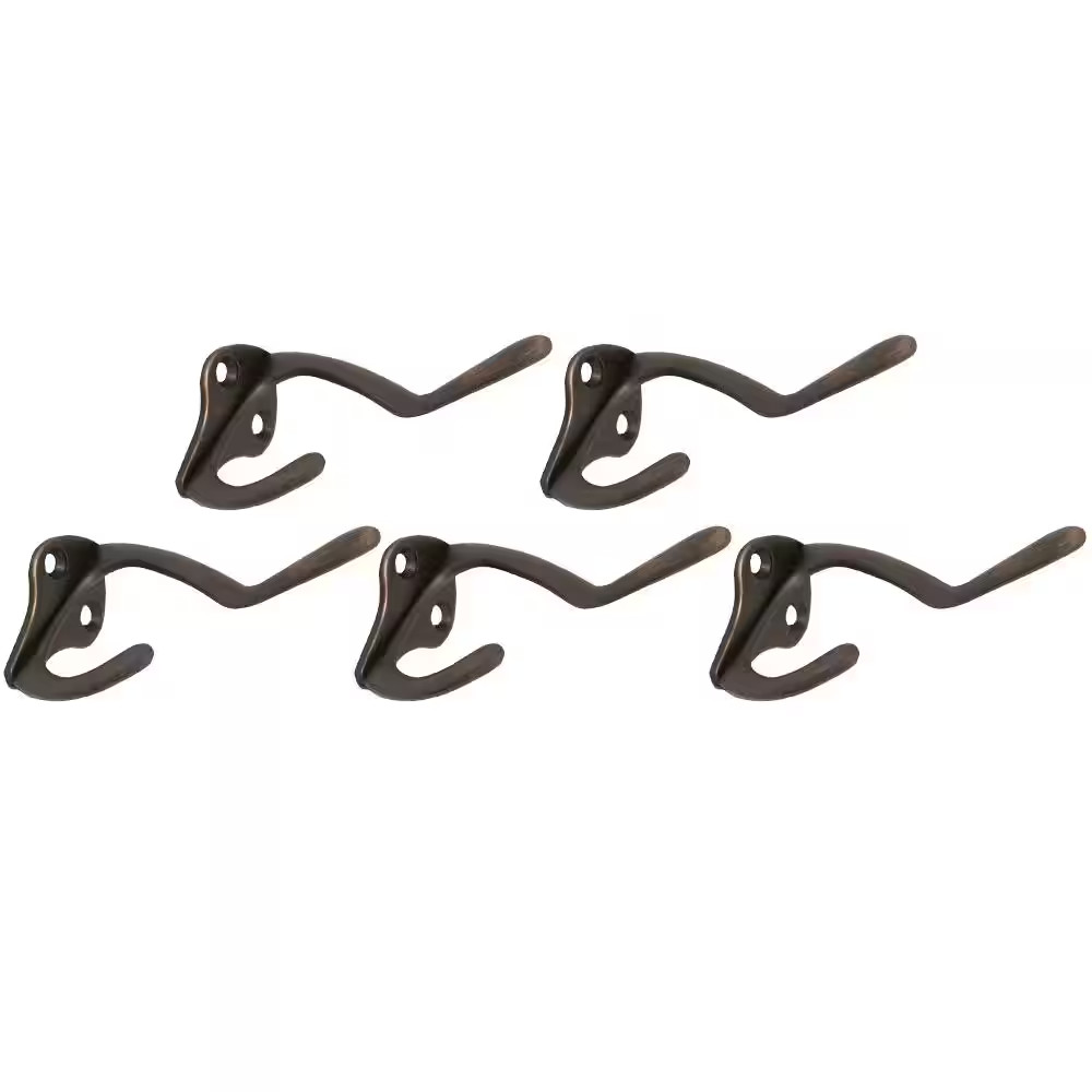 3 In. Oil Rubbed Bronze Double Hat and Coat Hook (5-Pack)