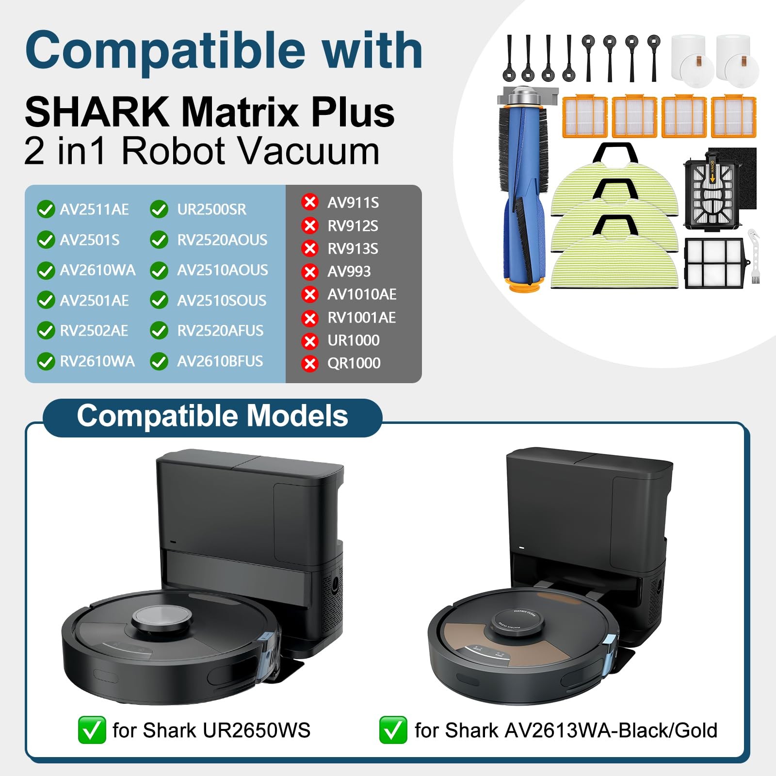 UR2650WS Replacement Parts for Shark Matrix Plus 2in1 Robot Vacuum, Accessori…