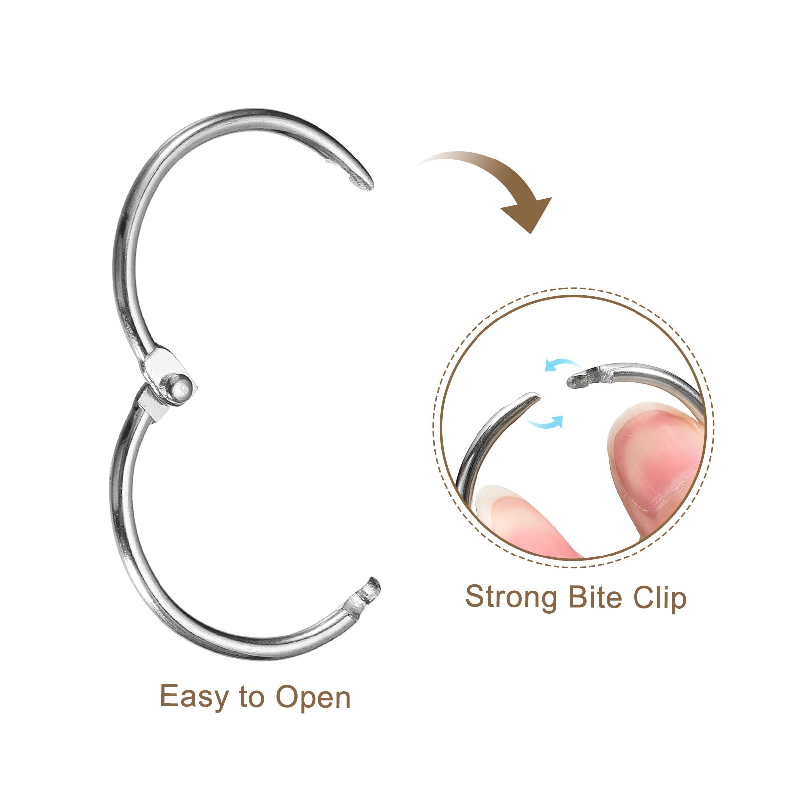 15pcs Shower Curtain Rings 0.75 Inch Loose Leaf Binder Rings Silver