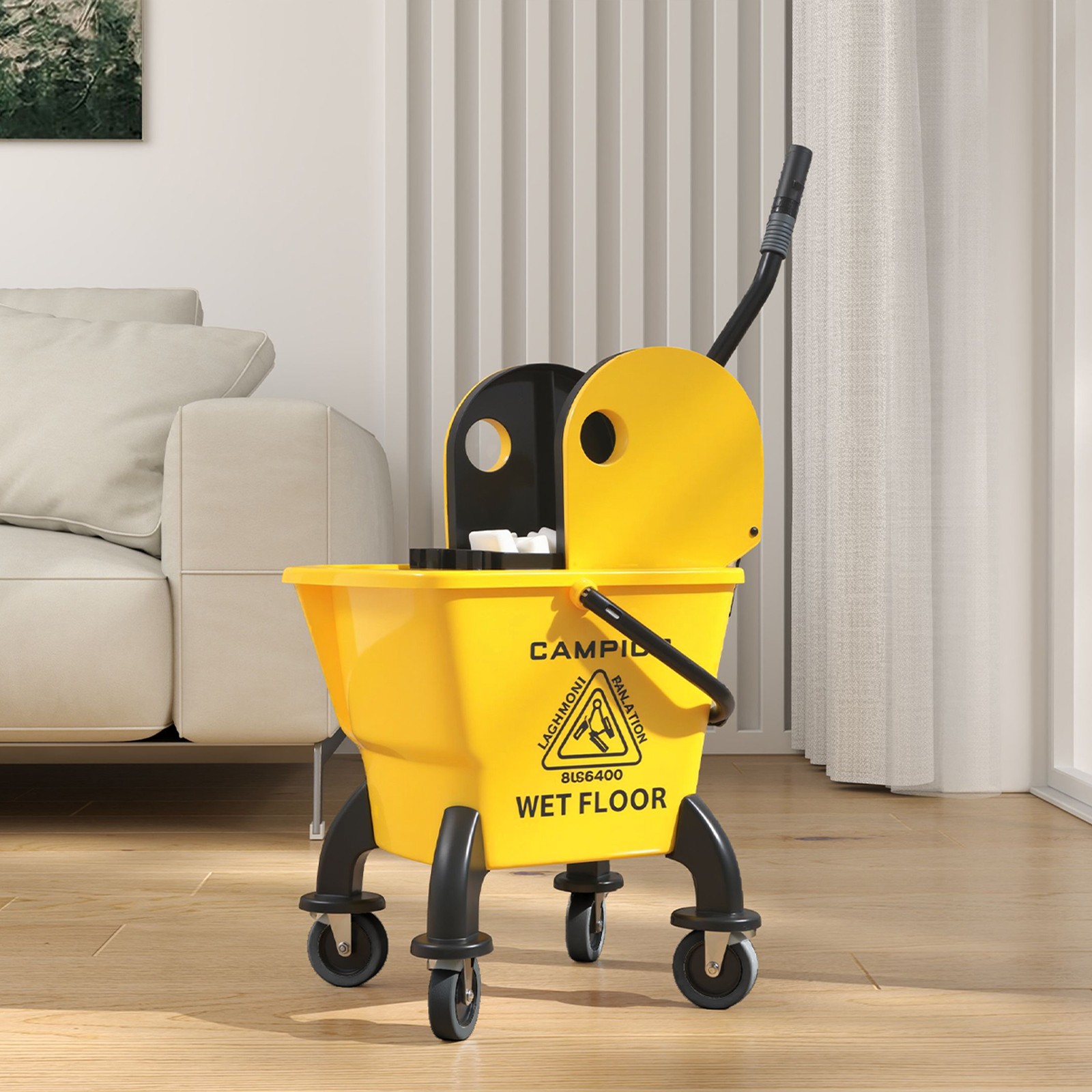 Mop Bucket with Wringer on Wheels and Mop Included,27.5 Quart,Yellow,Refurbished