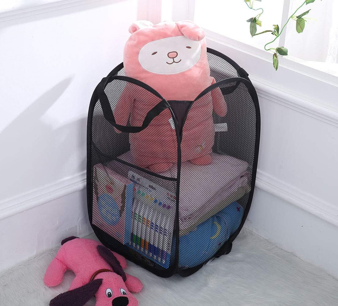2 Packs Collapsible Pop up Laundry Bag Foldable Hamper Large Mesh Clothes Basket
