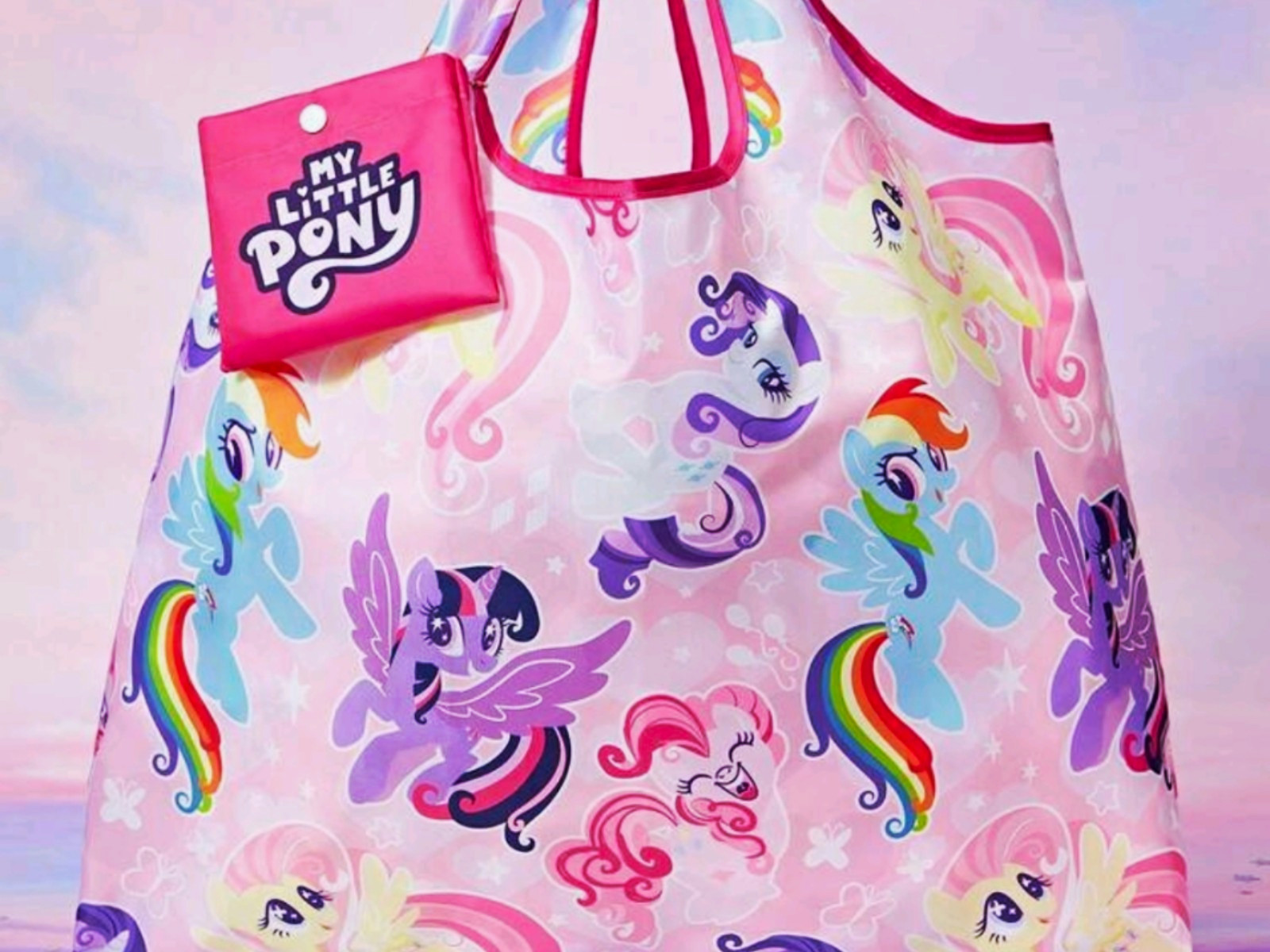 My Little Pony Foldable Reusable Tote Shopping Bag, Pink All-Over, 48x44cm 22″