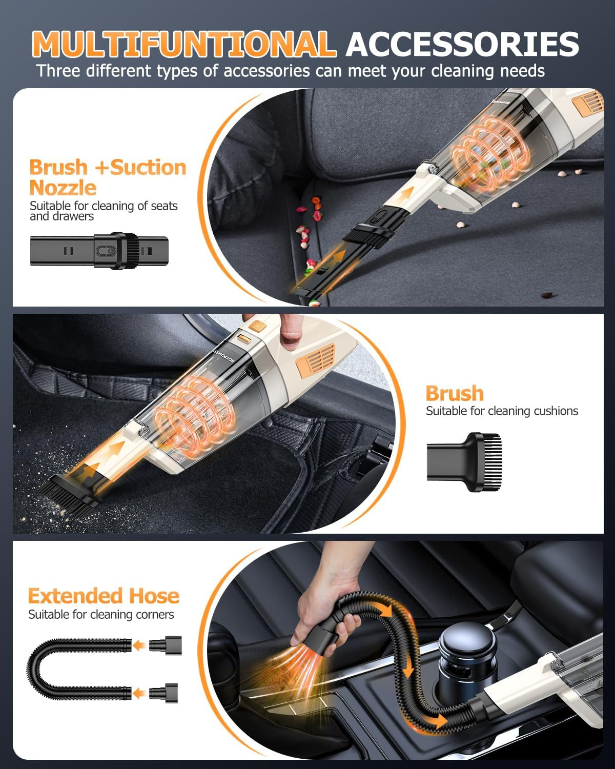 Handheld Vacuum Cordless, 16000PA Strong Suction Hand Held Vacuum Cordless Recha