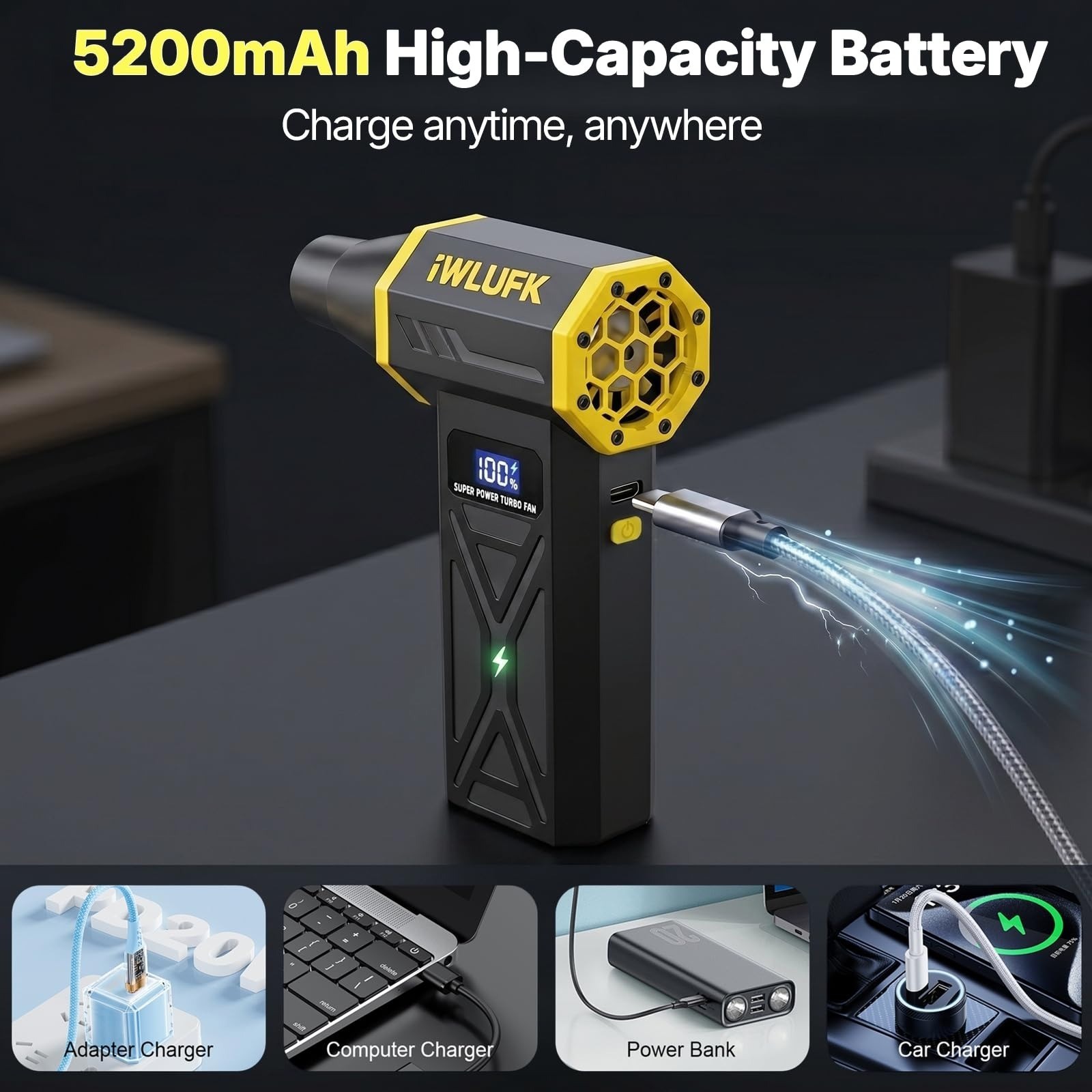 IWLUFK Electric Air Duster 130,000RPM Rechargeable Mini Blower