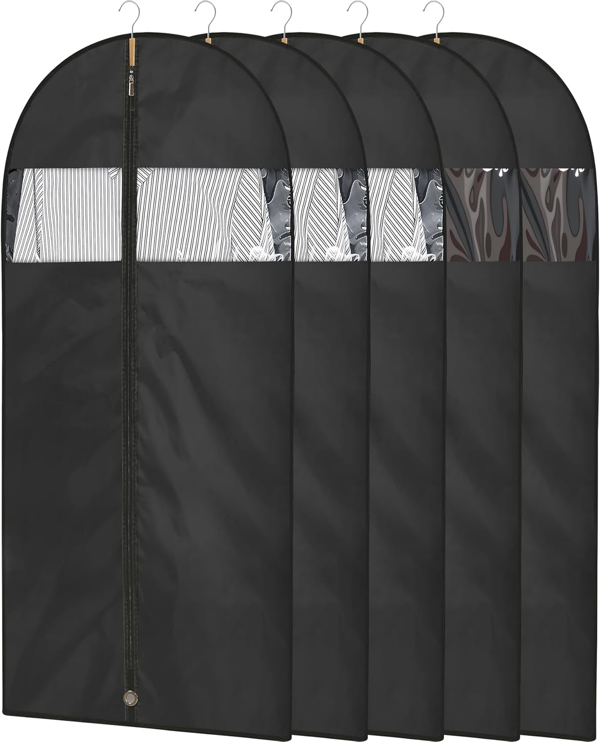 5 Pack – Moucas 50″ Black Garment Bag, Mens Suit Bags for Closet Storage and Tra