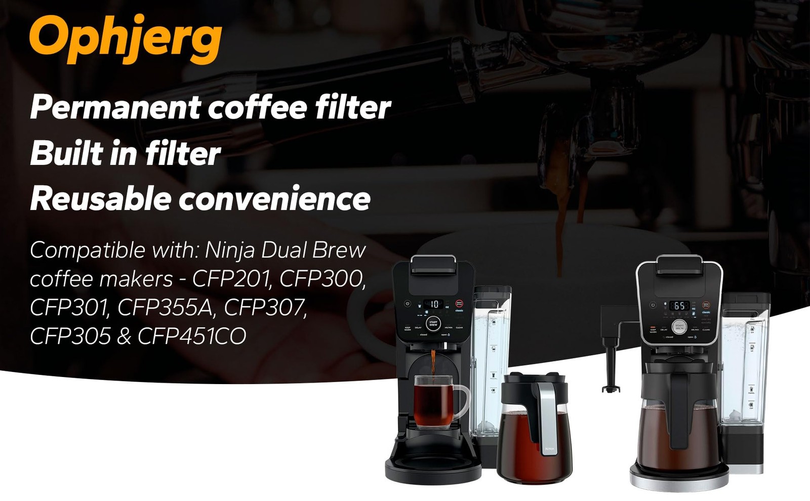 134KKW300 Coffee Permanent Filter Compatible 4.82” x 4.17” x 3.93”, Black